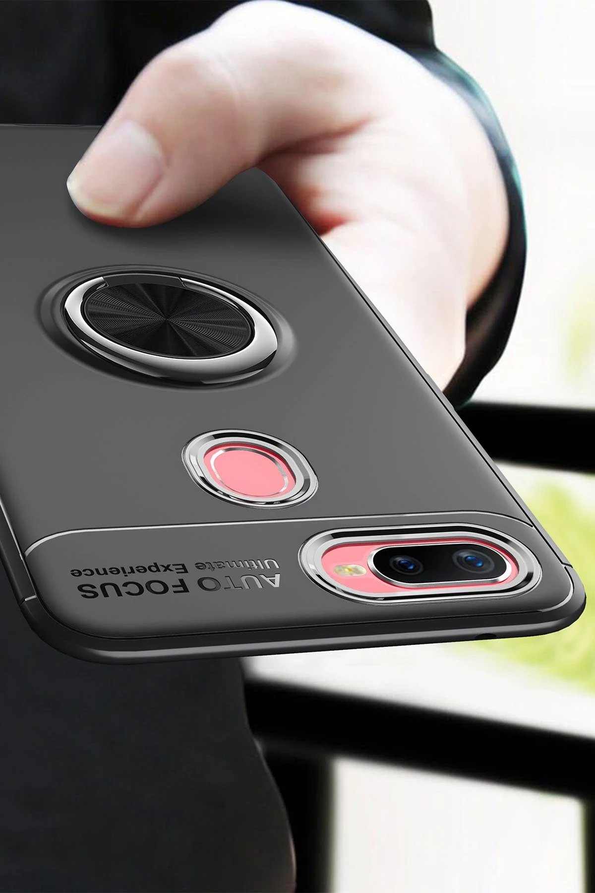 Newface Oppo A12 Kılıf Range Yüzüklü Silikon - Siyah