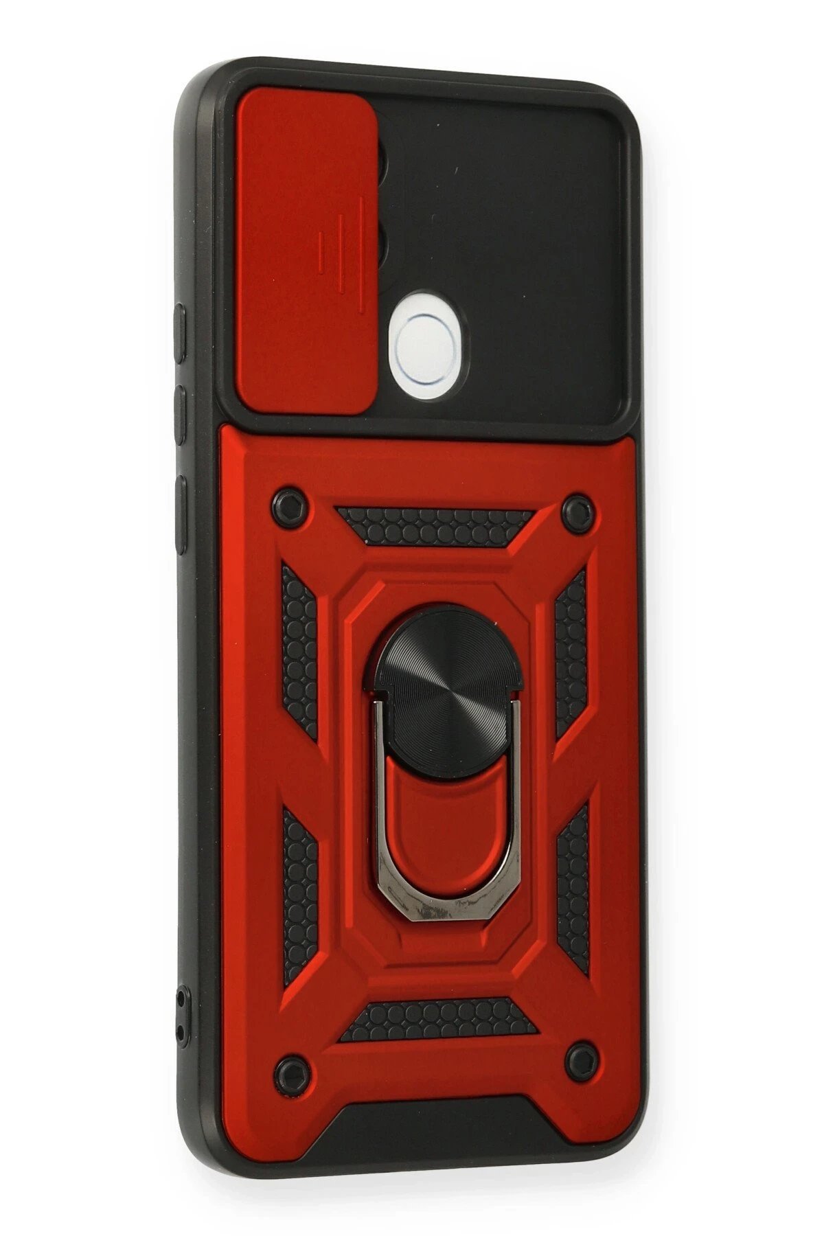 Newface Oppo A15 Kılıf Pars Lens Yüzüklü Silikon - Kırmızı