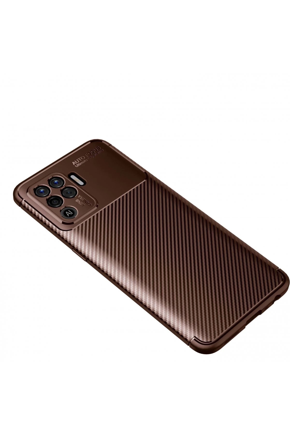 Newface Oppo Reno 5 Lite Kılıf Auto Focus Karbon Kapak - Kahverengi