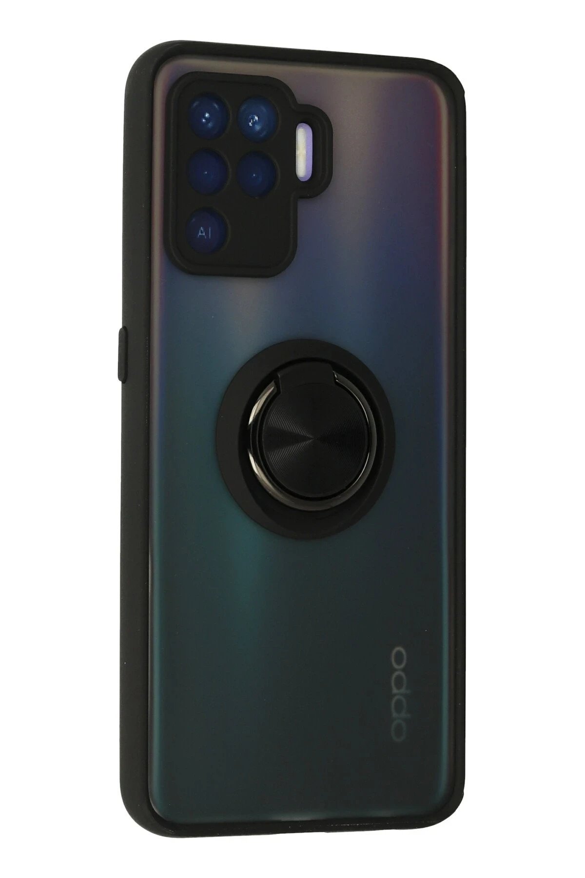 Newface Oppo Reno 5 Lite Kılıf Montreal Yüzüklü Silikon Kapak - Siyah