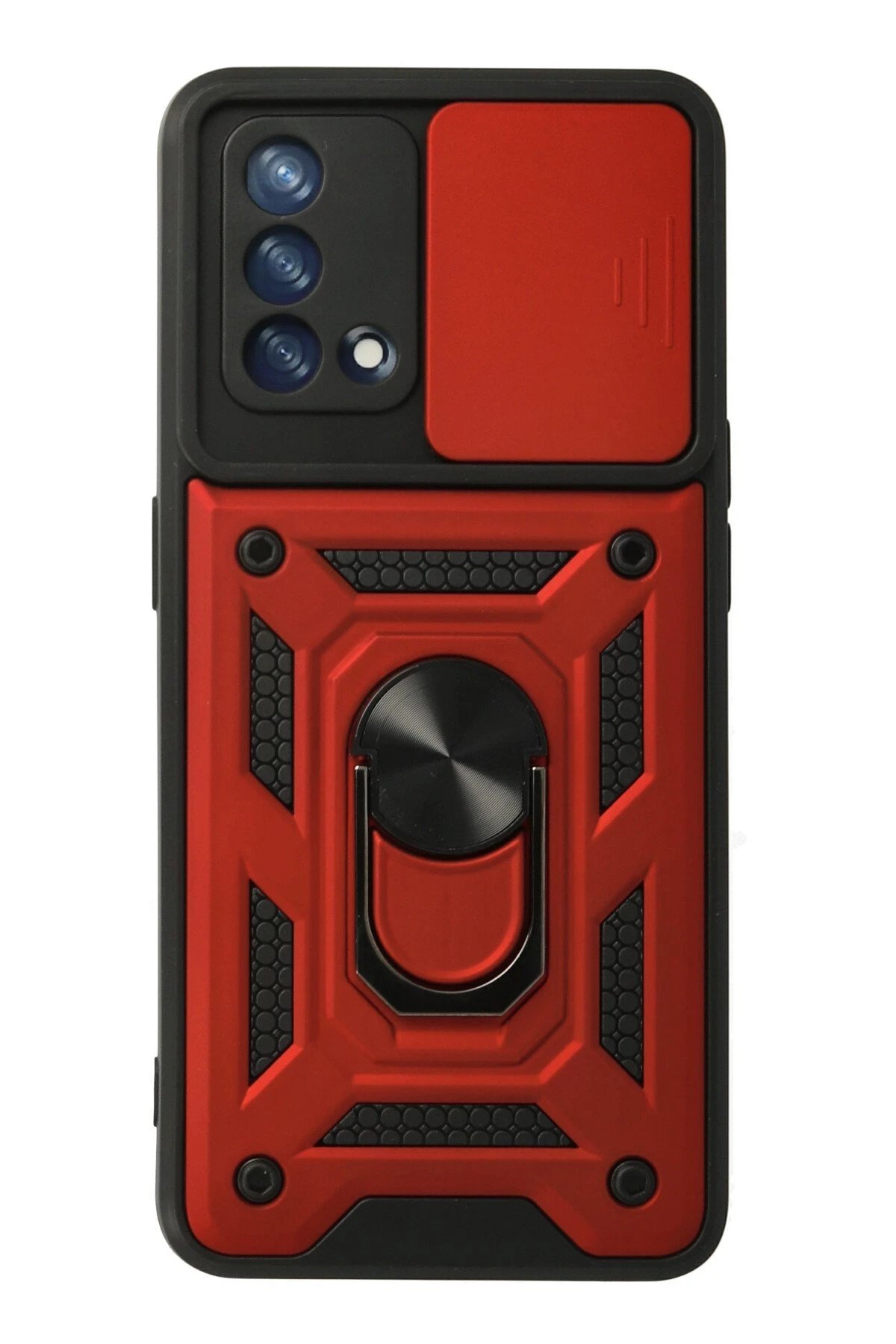 Newface Oppo A74 4G Kılıf Pars Lens Yüzüklü Silikon - Kırmızı