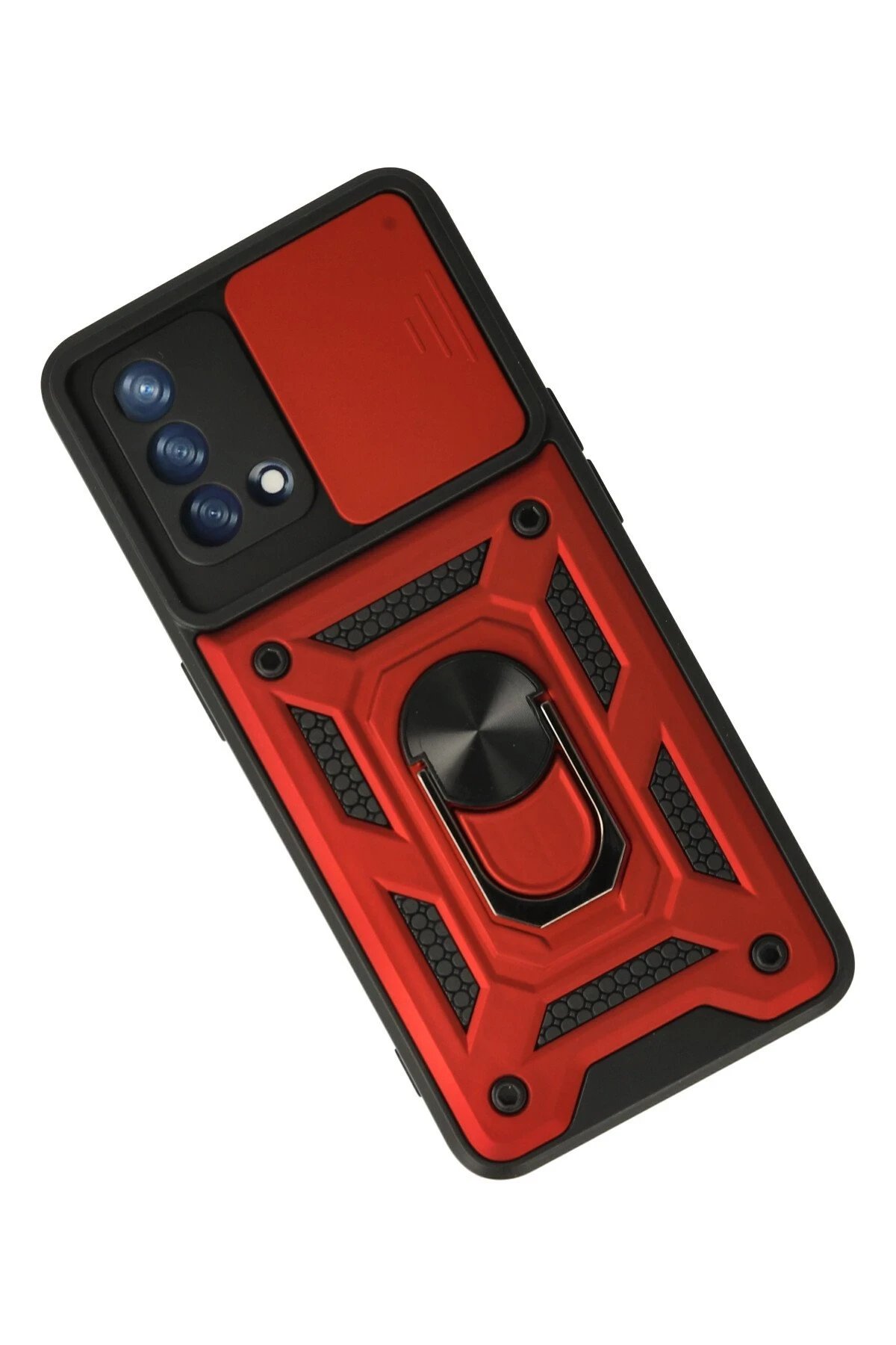 Newface Oppo A74 4G Kılıf Pars Lens Yüzüklü Silikon - Kırmızı