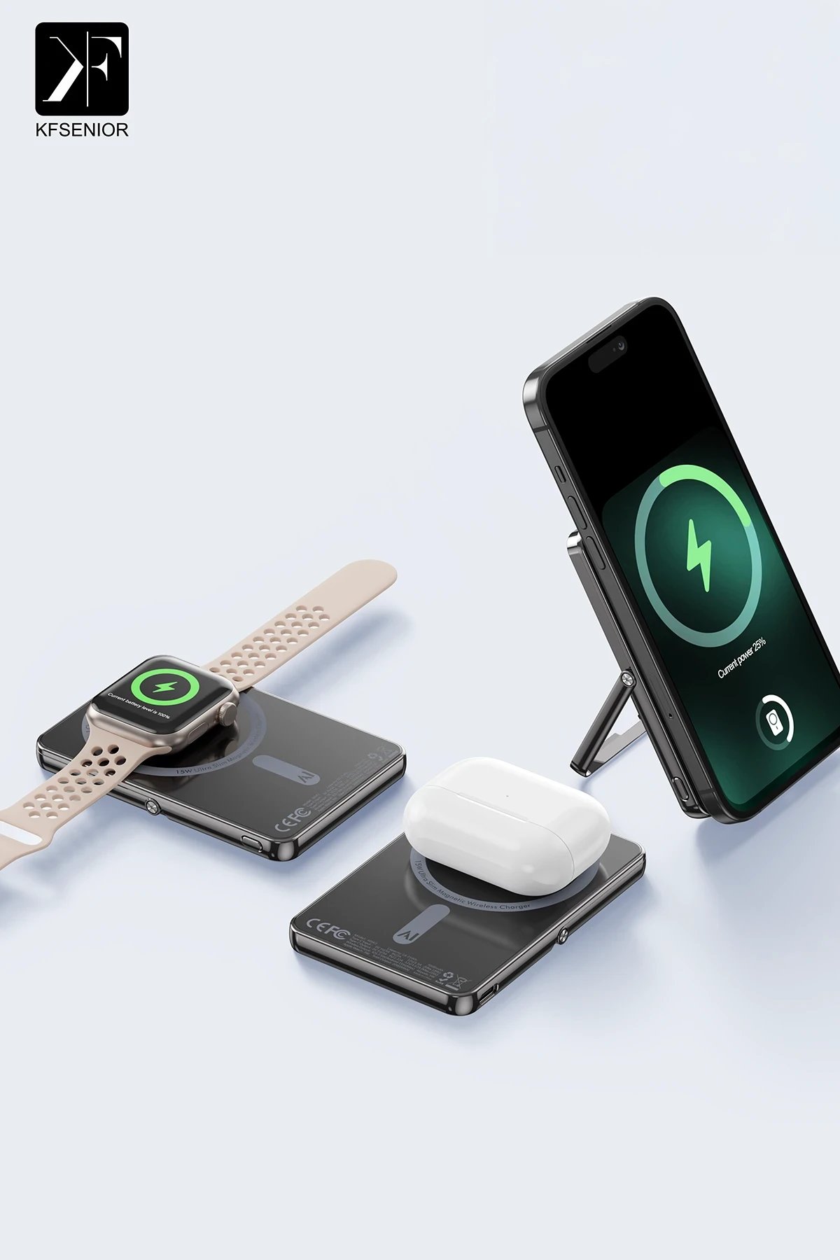 Newface PW580 5.000 mAh 20W Type-C 15W Kablosuz Şarj 3W Saat Şarj ve 5W Kulaklık Şarj Destekli PD Hızlı Şarj Magsafe Powerbank - Titanyum