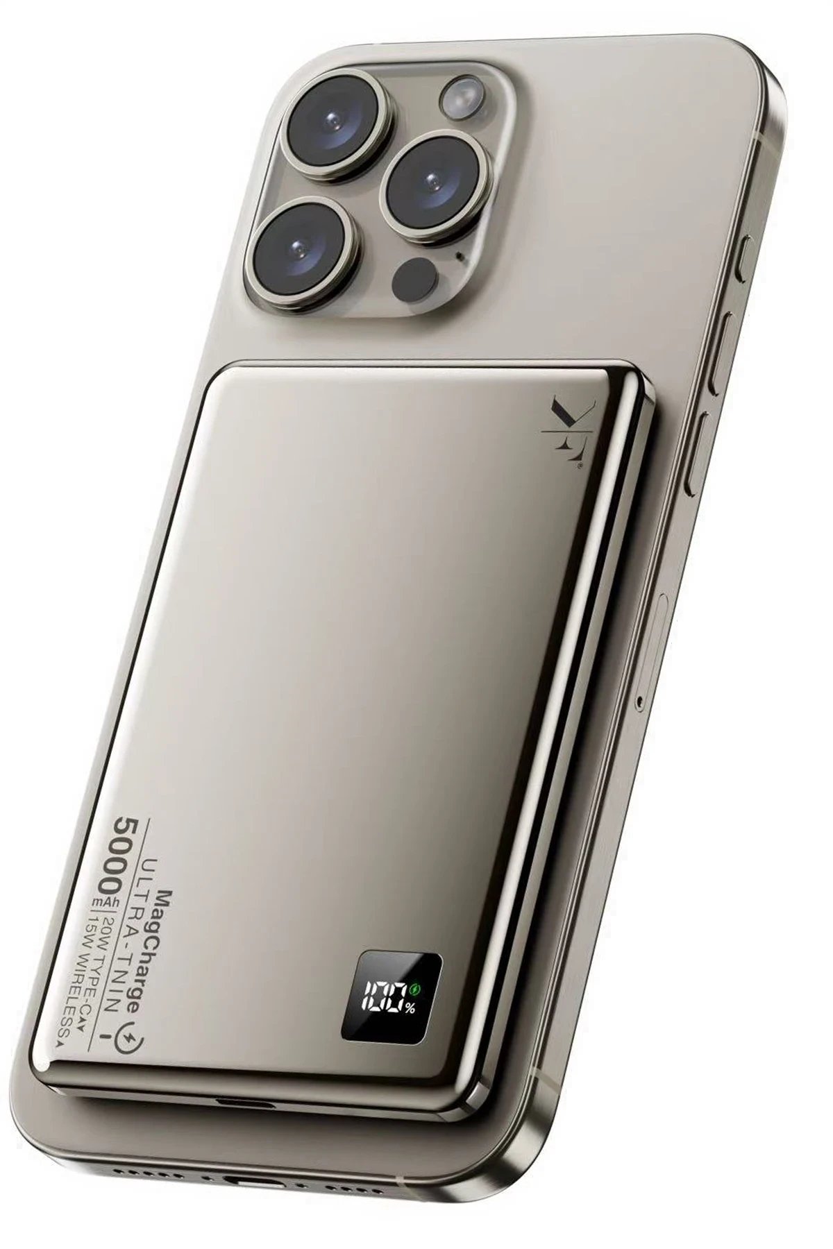 Newface PW555 5.000 mAh Dijital Göstergeli 18W Type-C ve 15W Kablosuz Şarj PD Hızlı Şarj Magsafe Powerbank - Titanyum