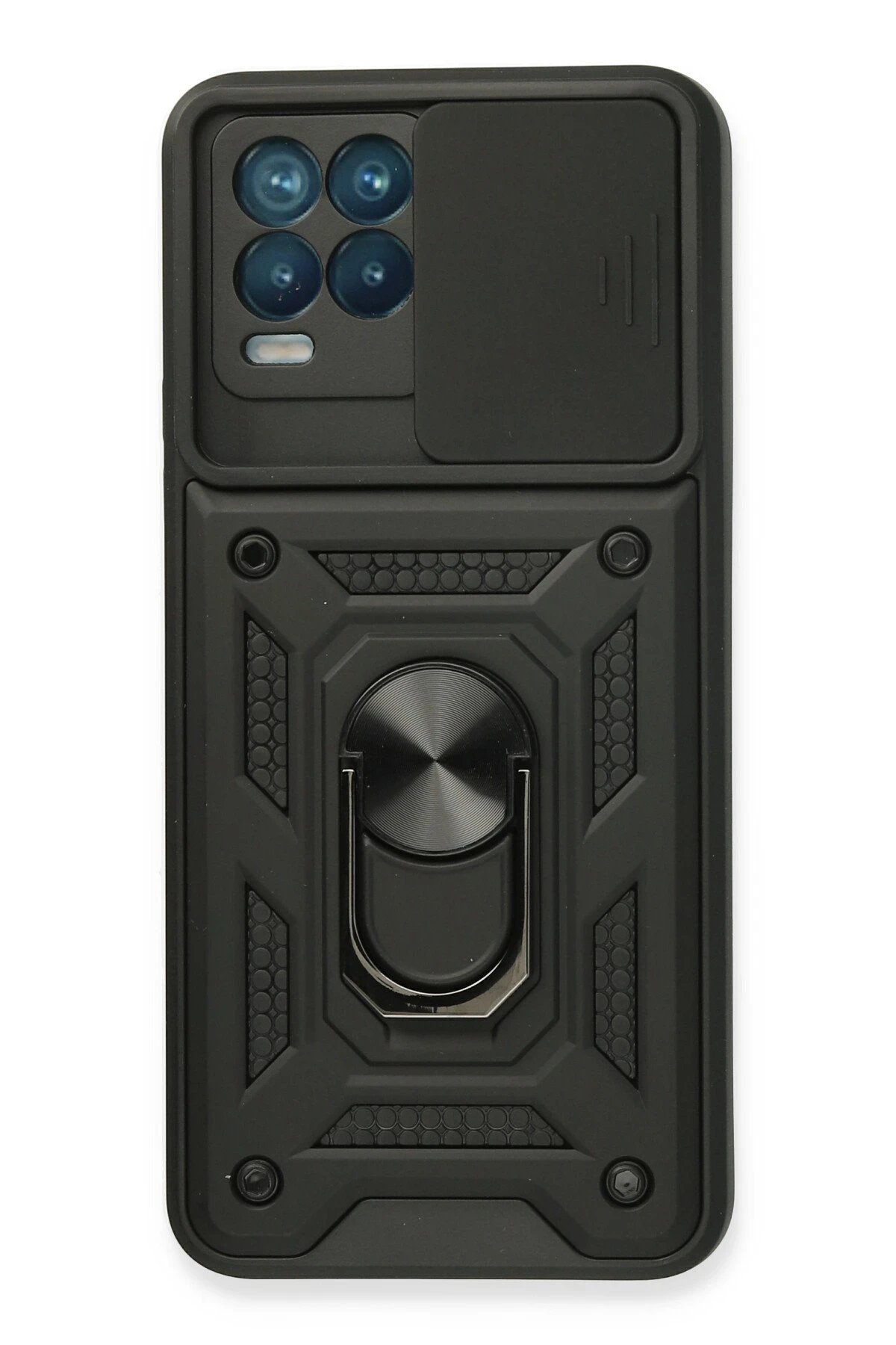 Newface Realme 8 Kılıf Pars Lens Yüzüklü Silikon - Siyah