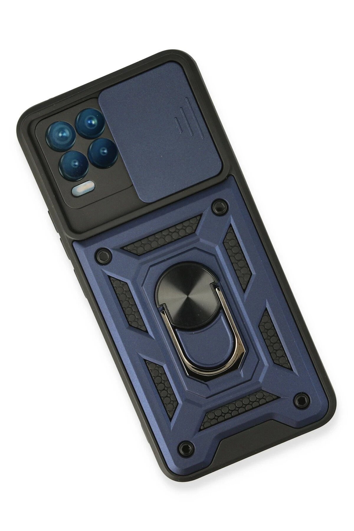 Newface Realme 8 Kılıf Pars Lens Yüzüklü Silikon - Lacivert