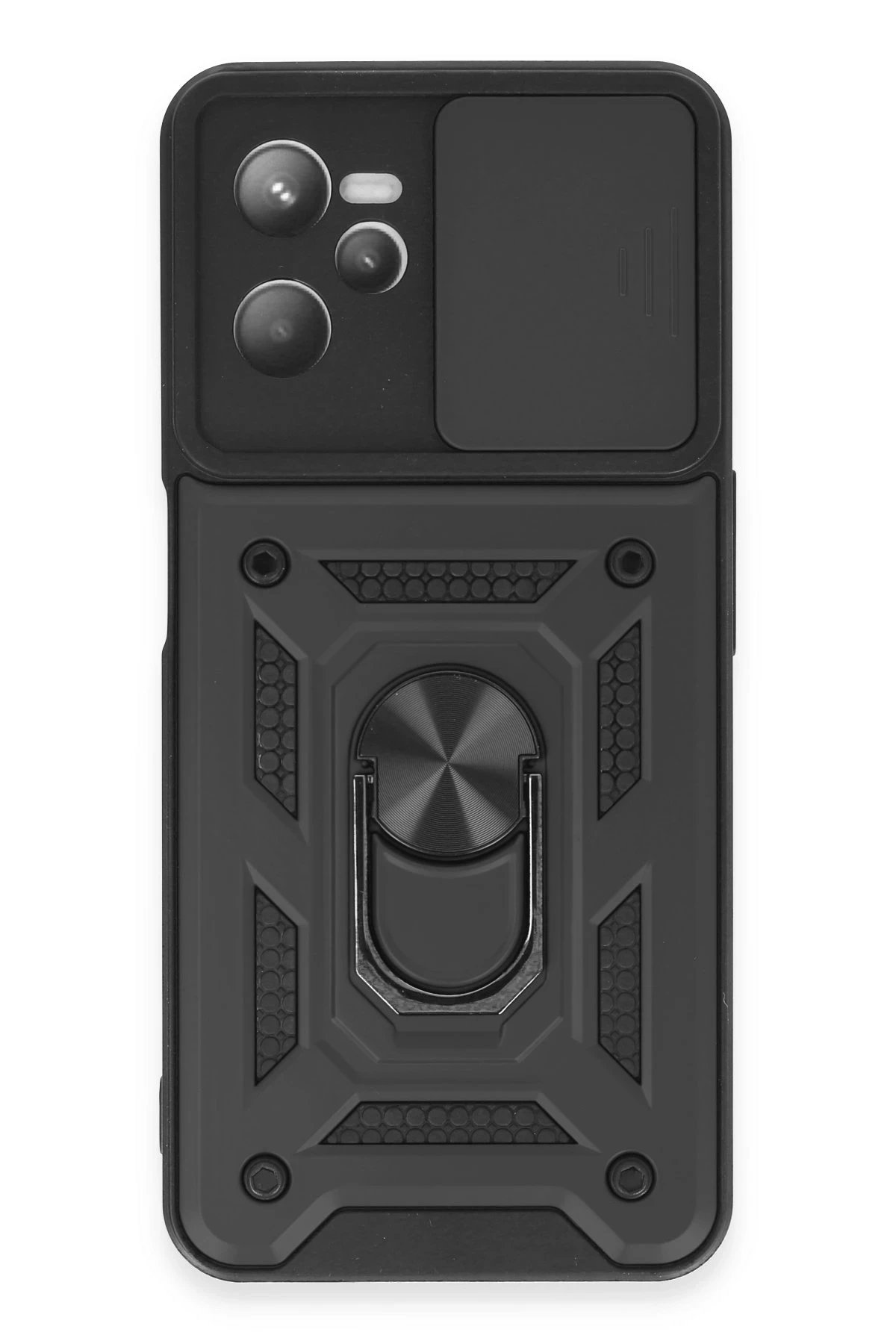 Newface Realme C35 Kılıf Pars Lens Yüzüklü Silikon - Siyah