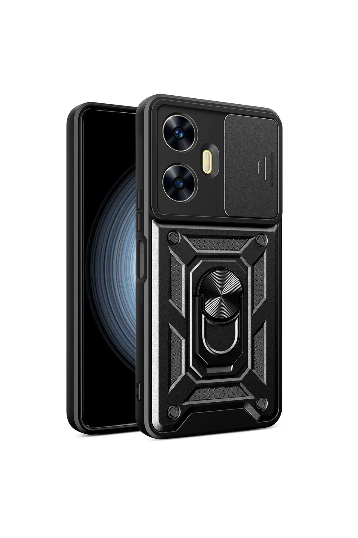 Newface Realme C55 Kılıf Pars Lens Yüzüklü Silikon - Siyah