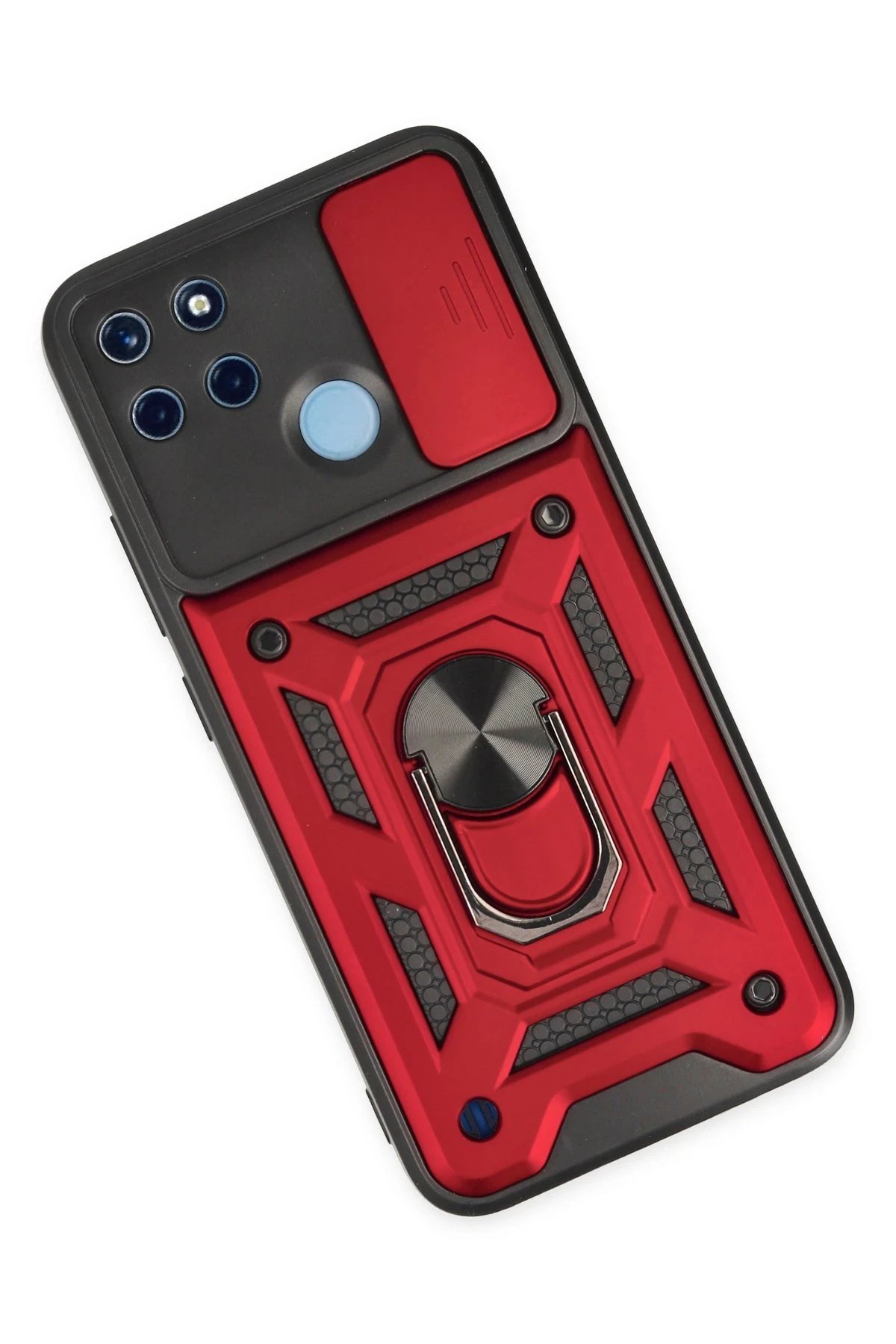 Newface Realme C25Y Kılıf Pars Lens Yüzüklü Silikon - Kırmızı