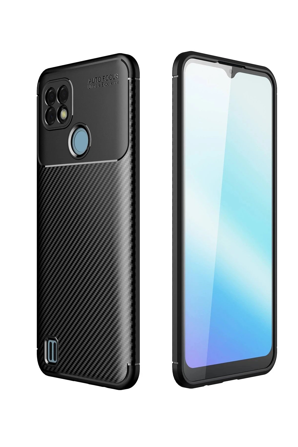 Newface Realme C21 Kılıf Auto Focus Karbon Kapak - Siyah