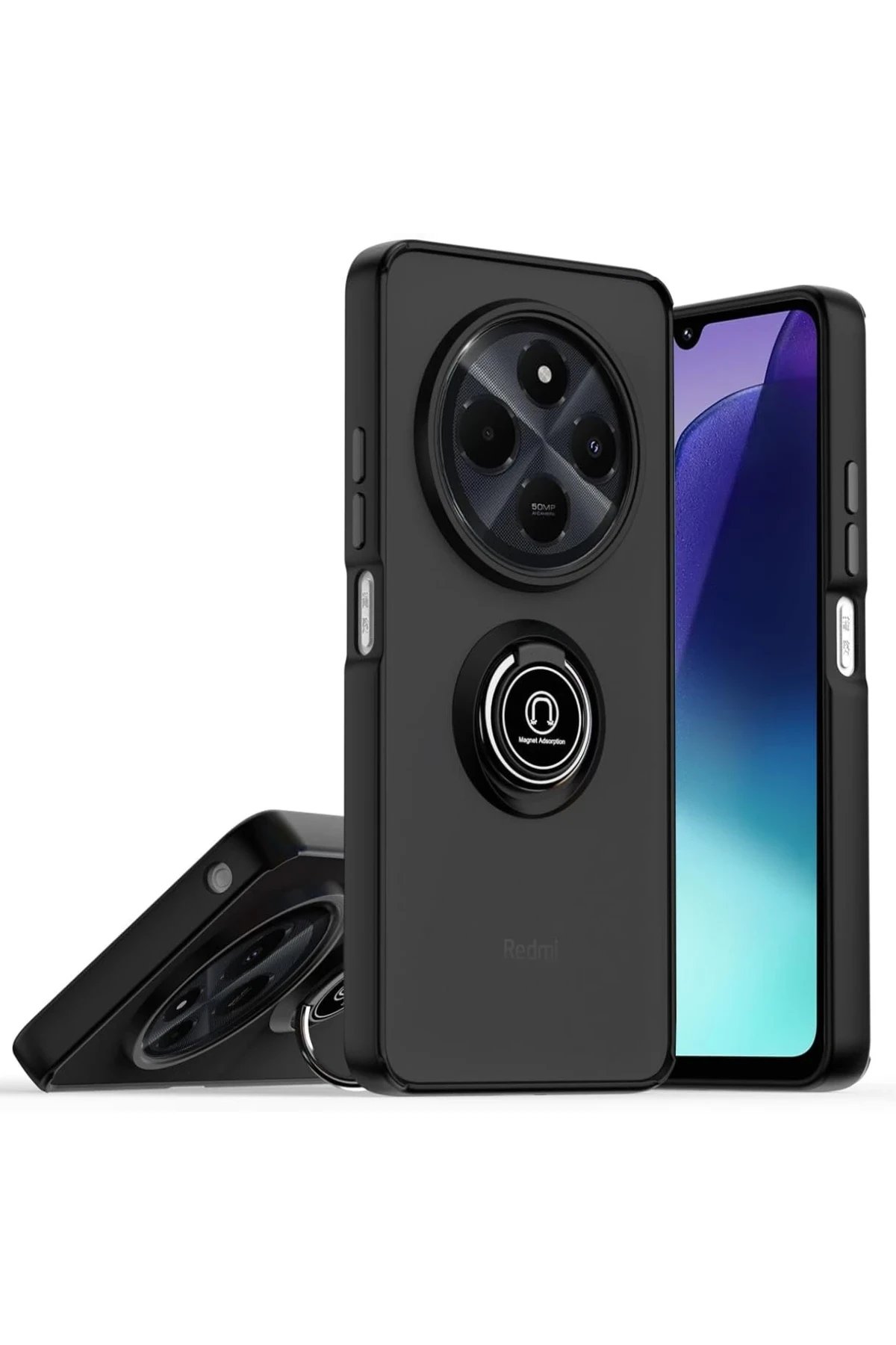 Newface Realme C75 4G Kılıf Montreal Yüzüklü Silikon Kapak - Siyah
