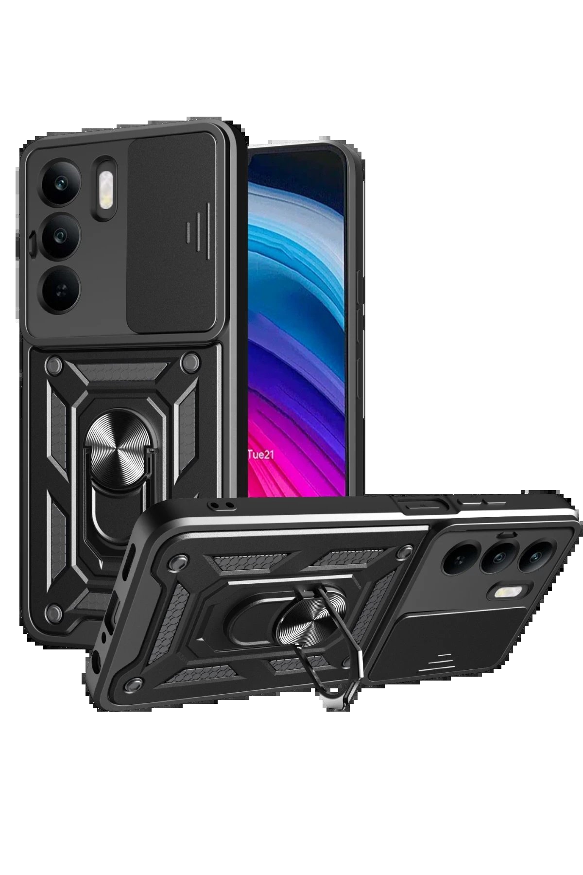 Newface Realme C75 4G Kılıf Pars Lens Yüzüklü Silikon - Siyah