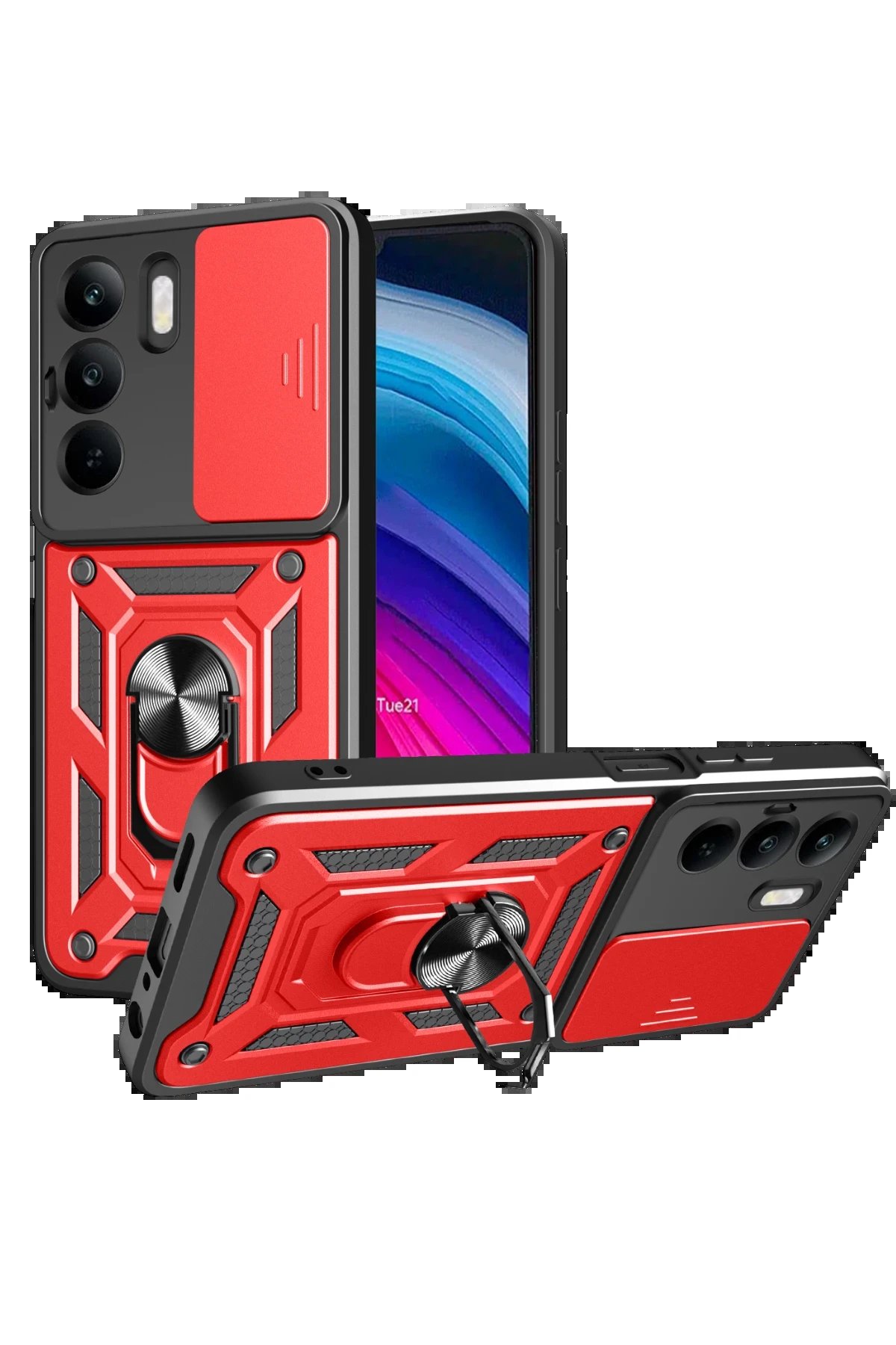 Newface Realme C75 4G Kılıf Pars Lens Yüzüklü Silikon - Kırmızı