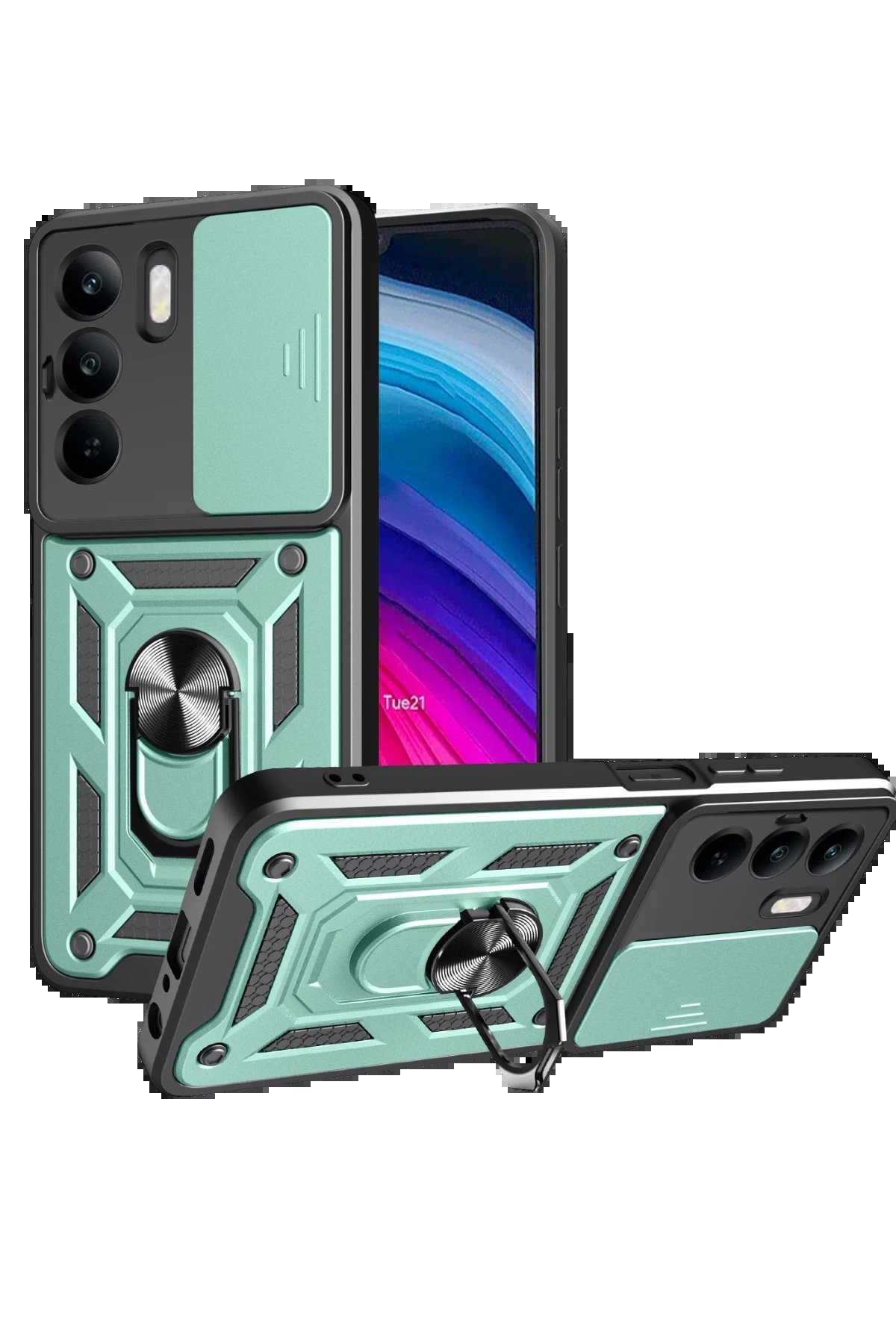 Newface Realme C75 4G Kılıf Pars Lens Yüzüklü Silikon - Yeşil