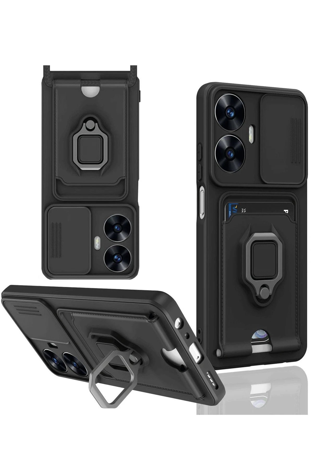 Newface Realme C55 Kılıf Zuma Kartvizitli Yüzüklü Silikon - Siyah