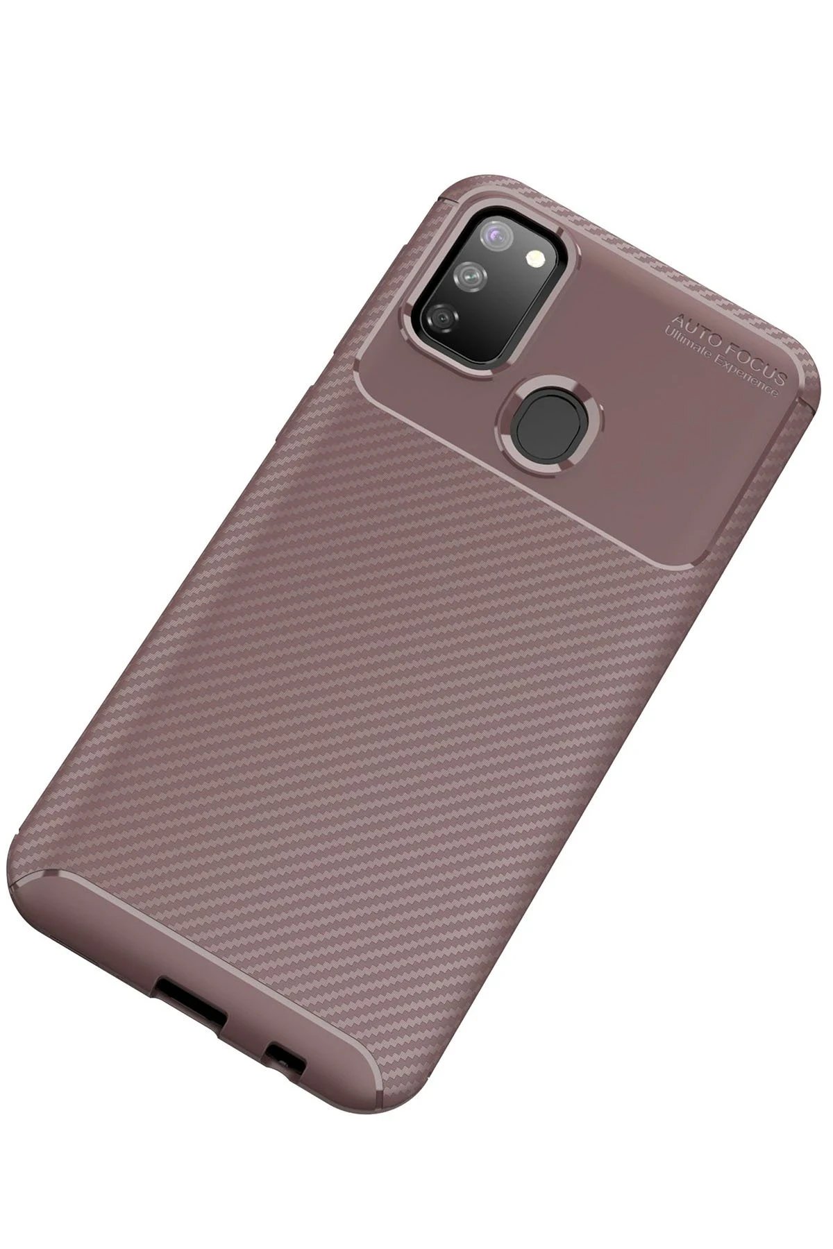 Newface Samsung Galaxy M30S Kılıf Auto Focus Karbon Kapak - Kahverengi