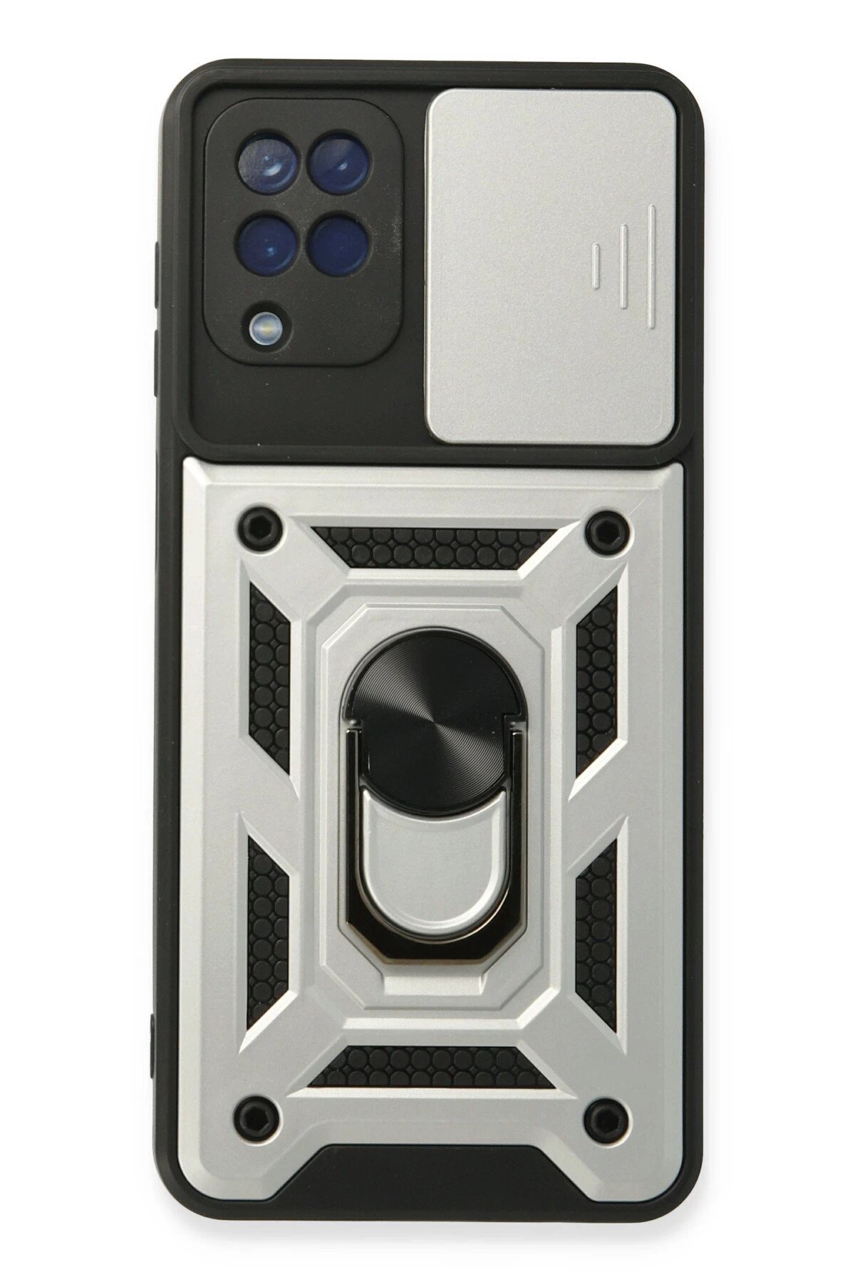 Newface Samsung Galaxy A22 Kılıf Pars Lens Yüzüklü Silikon - Gümüş