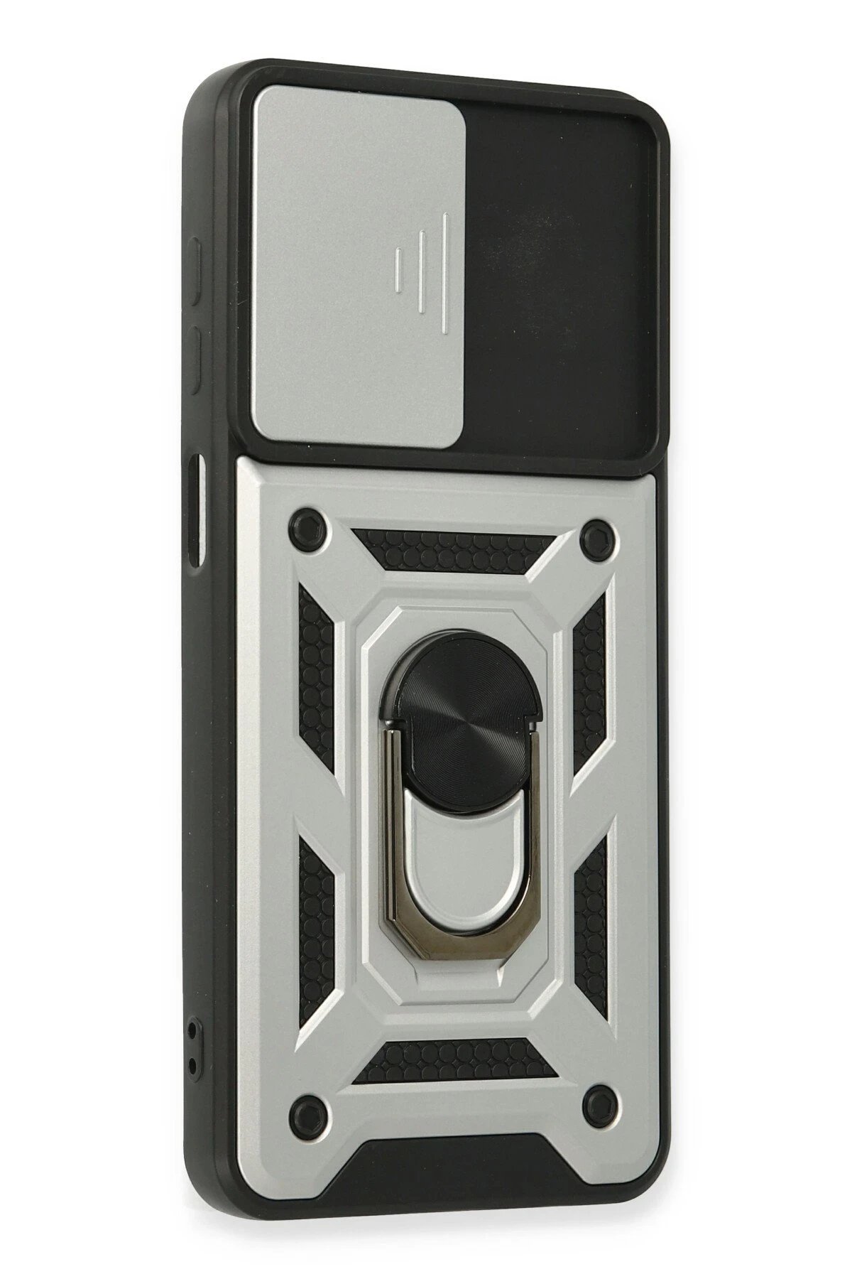 Newface Samsung Galaxy A22 Kılıf Pars Lens Yüzüklü Silikon - Gümüş