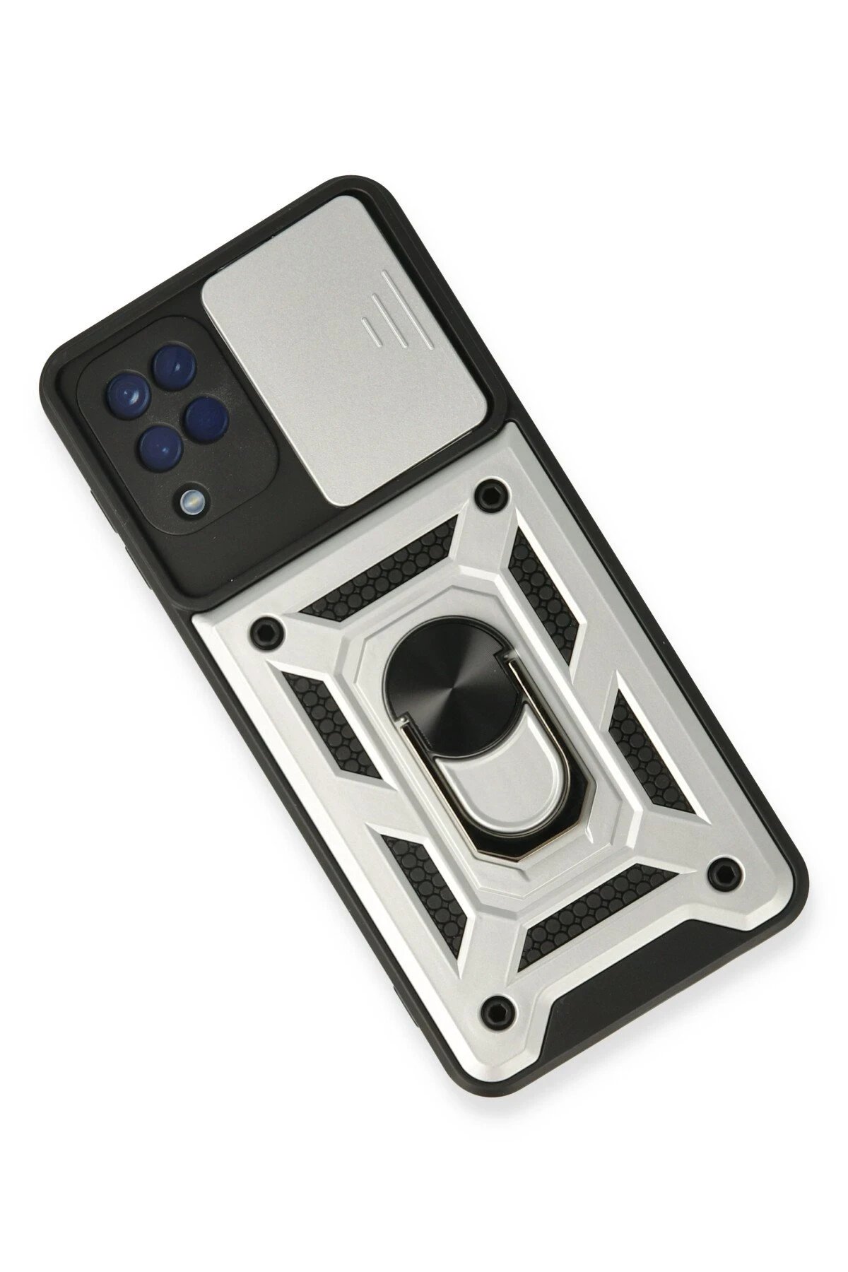 Newface Samsung Galaxy A22 Kılıf Pars Lens Yüzüklü Silikon - Gümüş