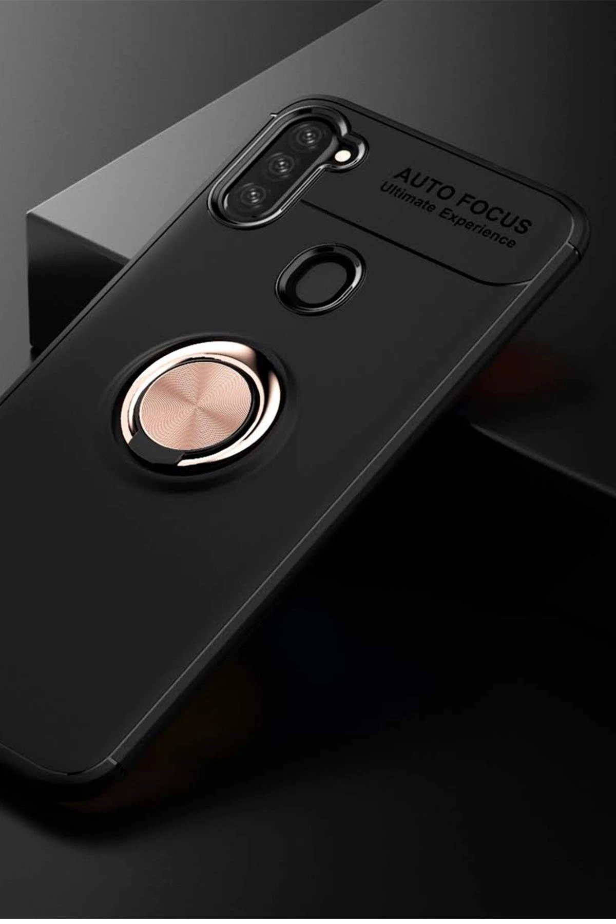 Newface Samsung Galaxy A11 Kılıf Range Yüzüklü Silikon - Siyah-Gold