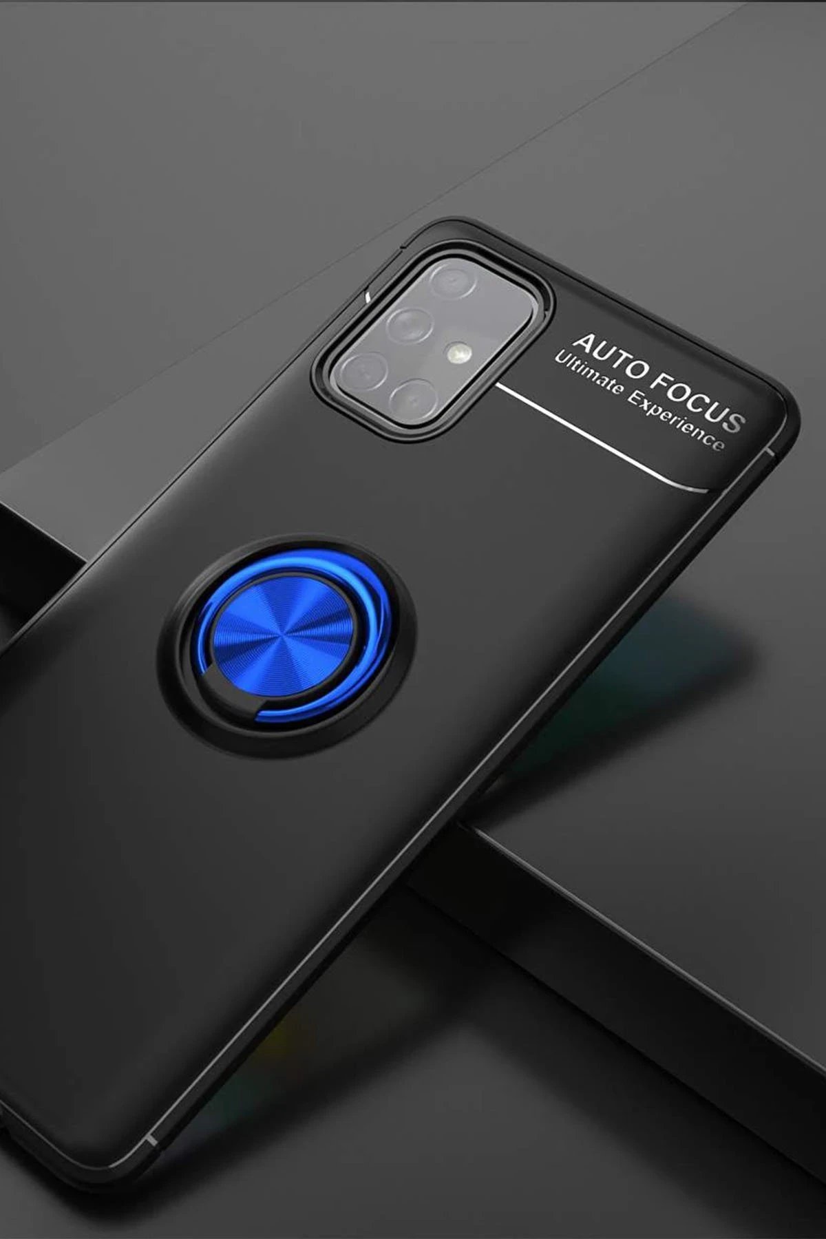 Newface Samsung Galaxy A71 Kılıf Range Yüzüklü Silikon - Siyah-Mavi