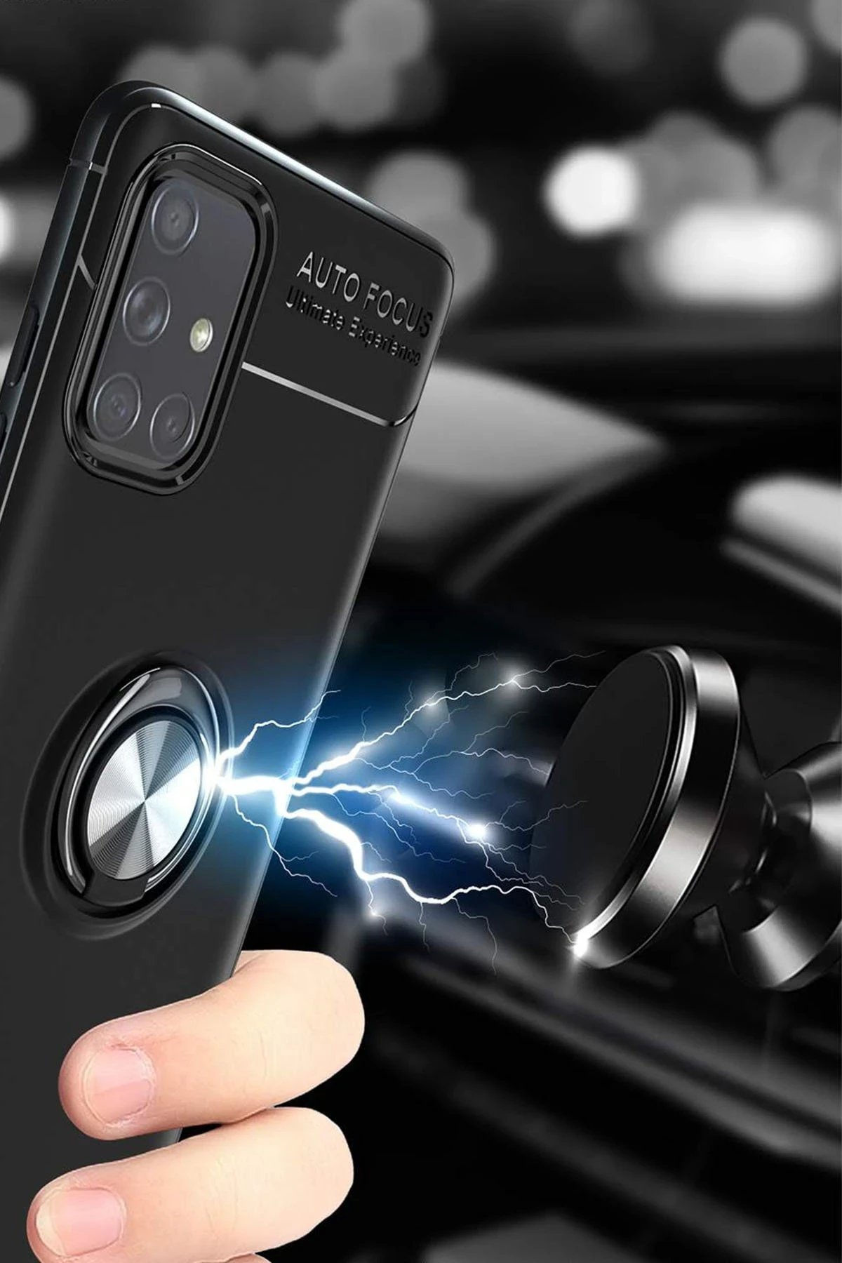 Newface Samsung Galaxy A71 Kılıf Range Yüzüklü Silikon - Siyah-Mavi