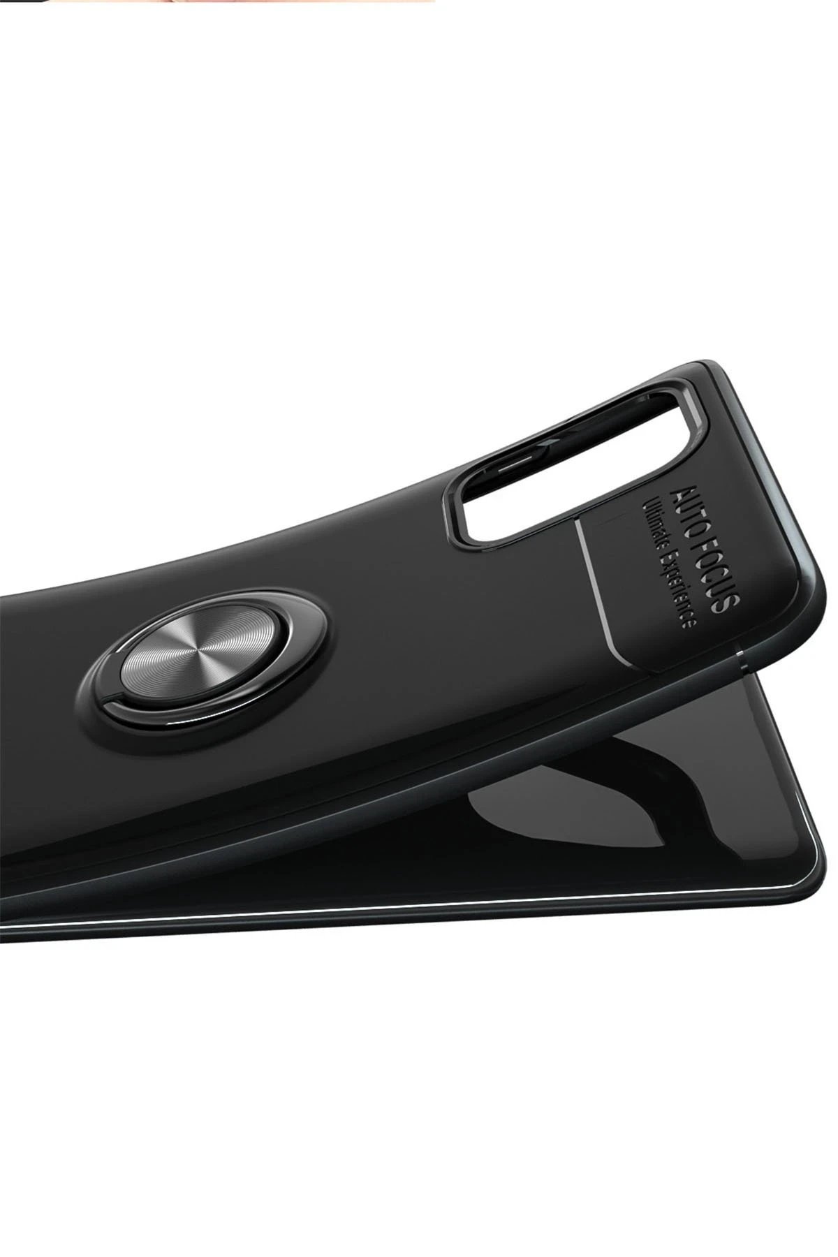 Newface Samsung Galaxy M31S Kılıf Range Yüzüklü Silikon - Siyah-Kırmızı