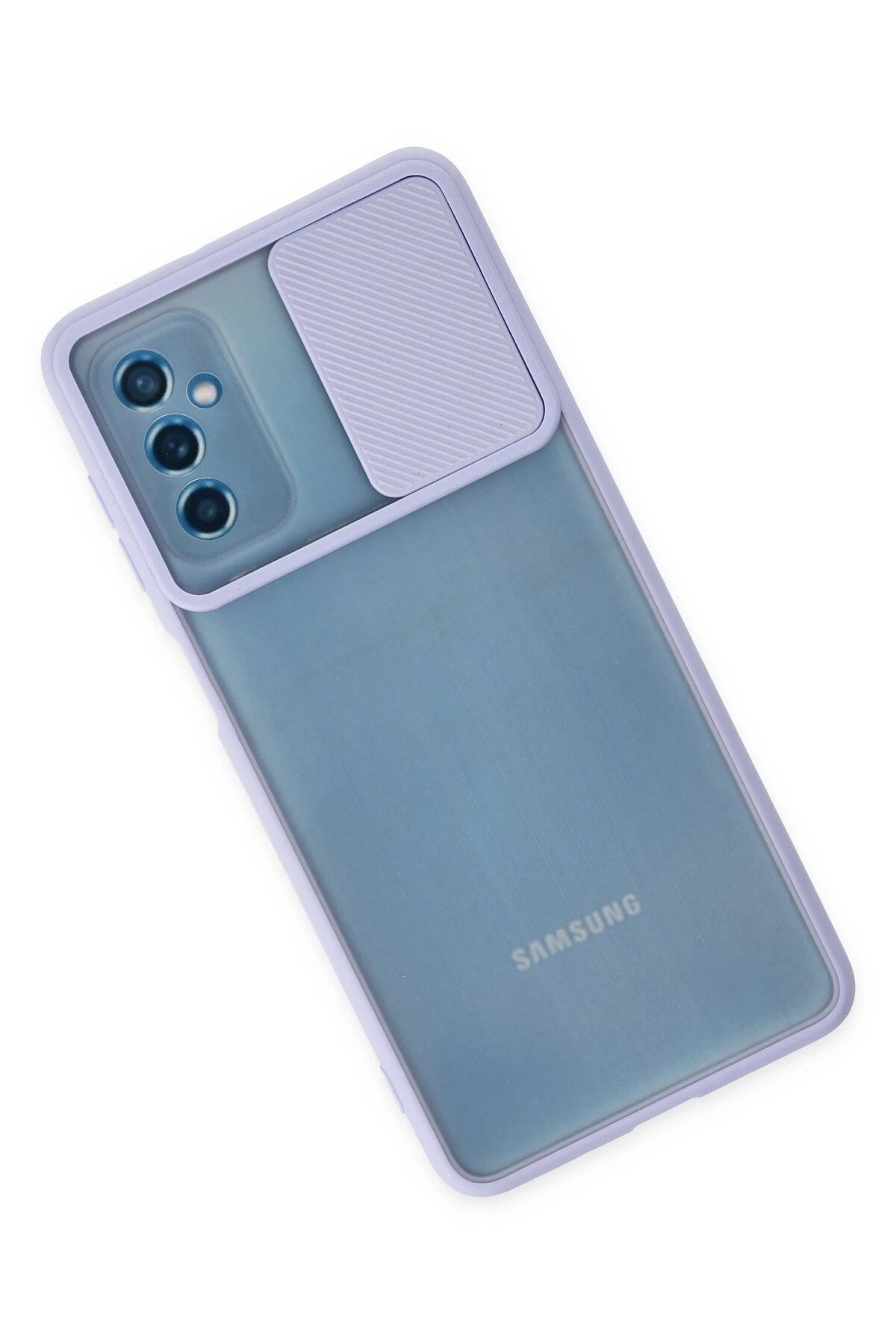 Newface Samsung Galaxy M52 5G Kılıf Palm Buzlu Kamera Sürgülü Silikon - Lila