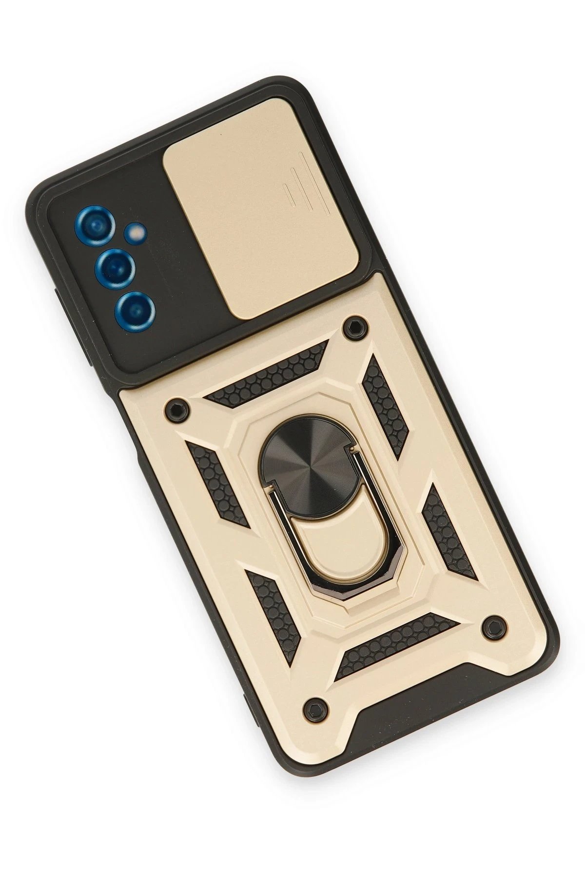 Newface Samsung Galaxy M52 5G Kılıf Pars Lens Yüzüklü Silikon - Gold