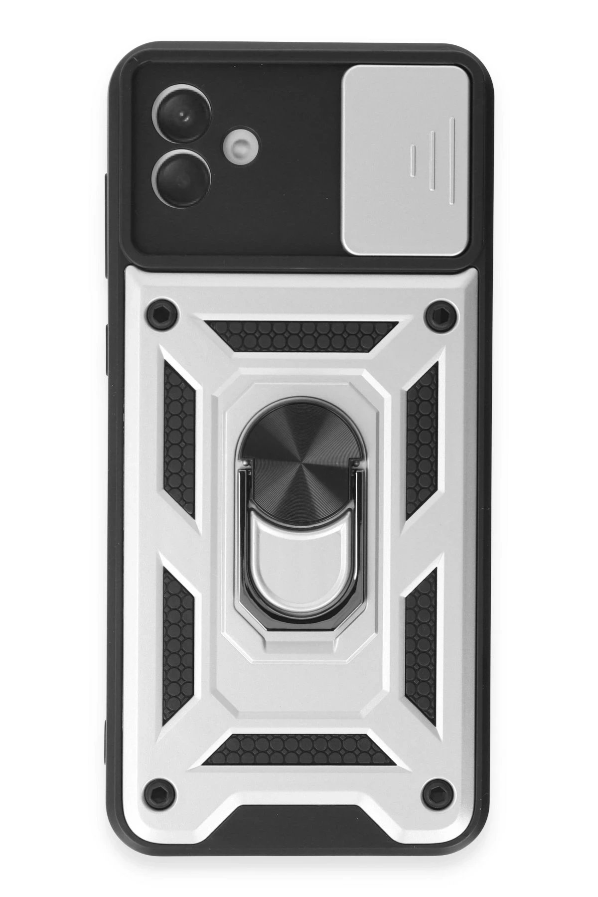 Newface Samsung Galaxy A04E Kılıf Pars Lens Yüzüklü Silikon - Gümüş