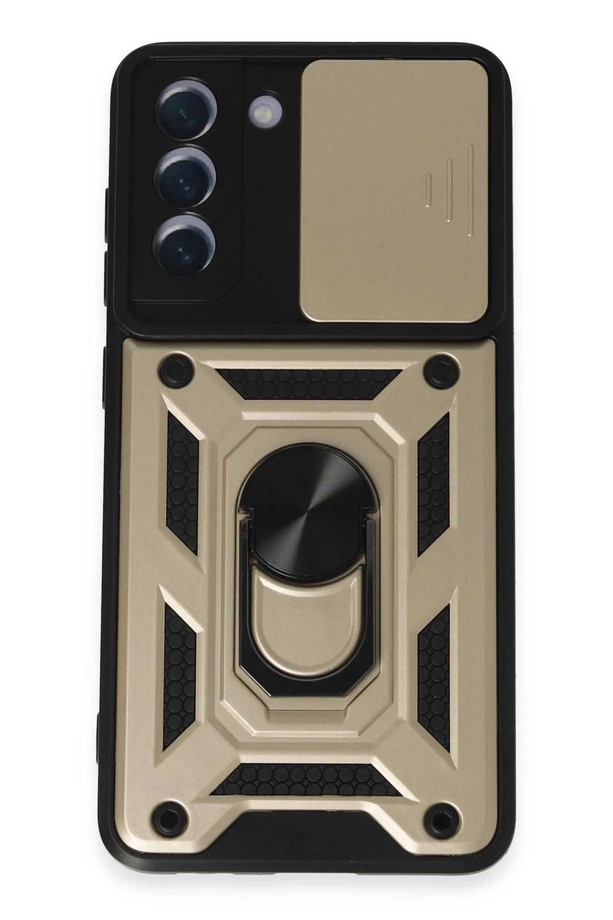 Newface Samsung Galaxy S21 FE Kılıf Pars Lens Yüzüklü Silikon - Gold