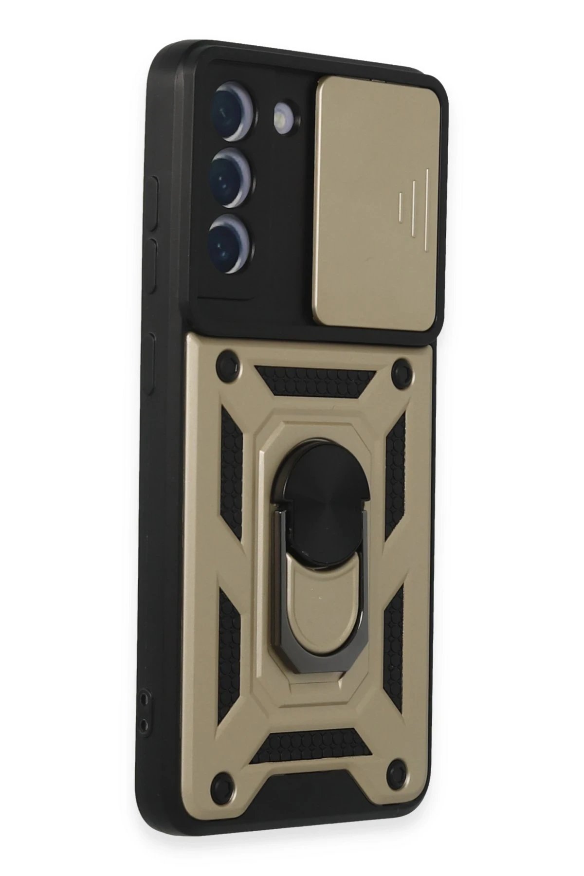 Newface Samsung Galaxy S21 FE Kılıf Pars Lens Yüzüklü Silikon - Gold