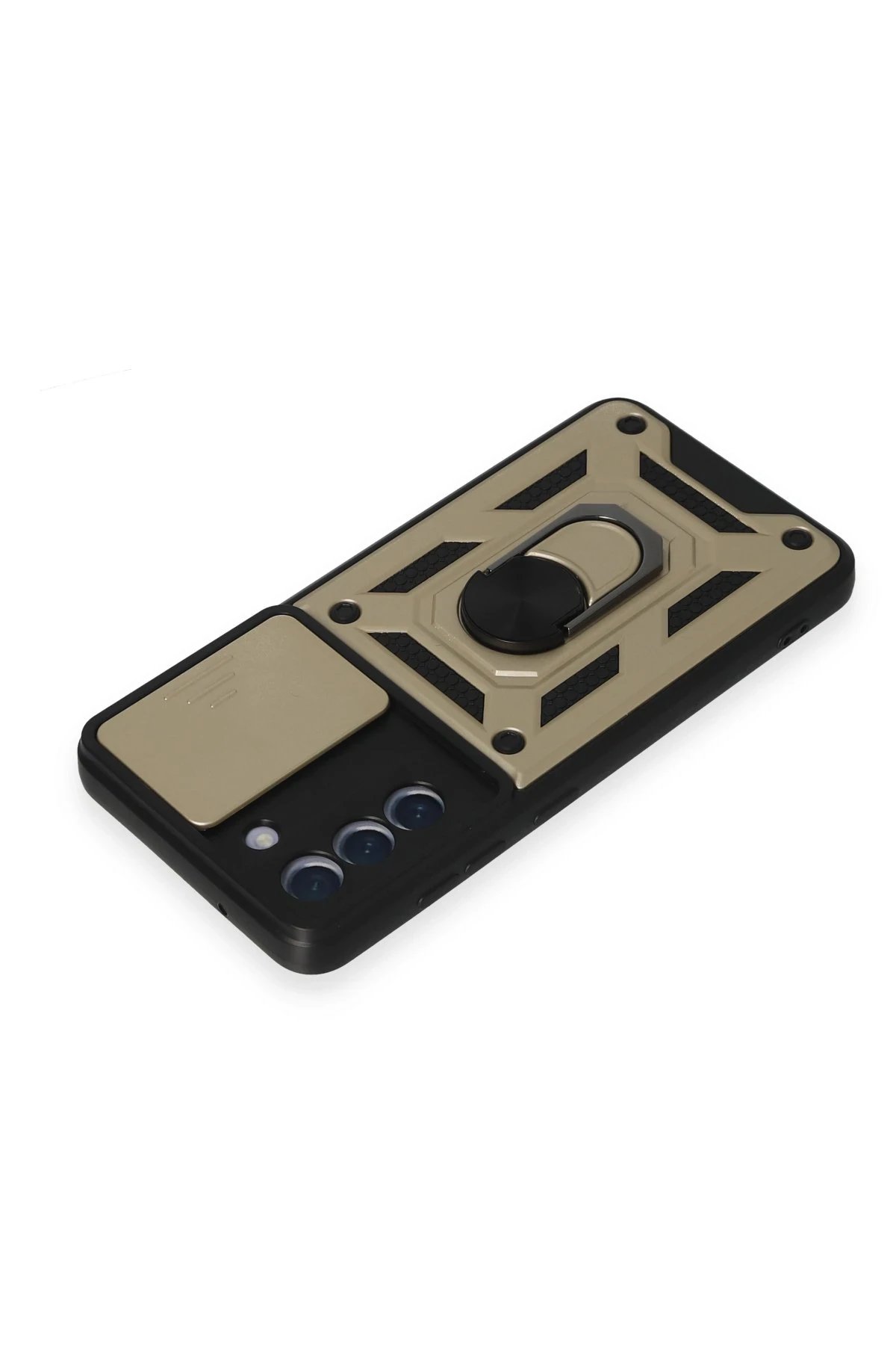 Newface Samsung Galaxy S21 FE Kılıf Pars Lens Yüzüklü Silikon - Gold