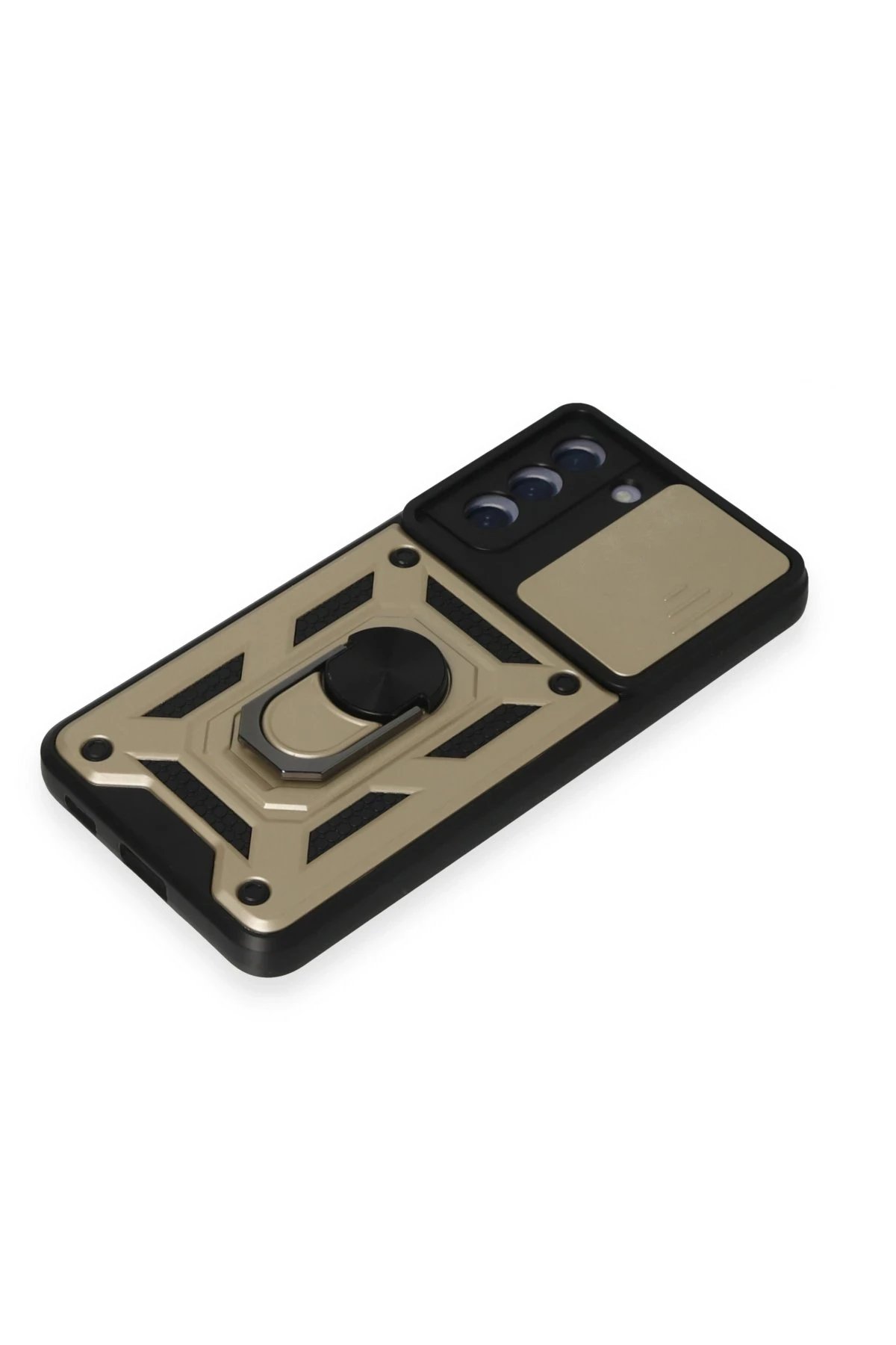 Newface Samsung Galaxy S21 FE Kılıf Pars Lens Yüzüklü Silikon - Gold