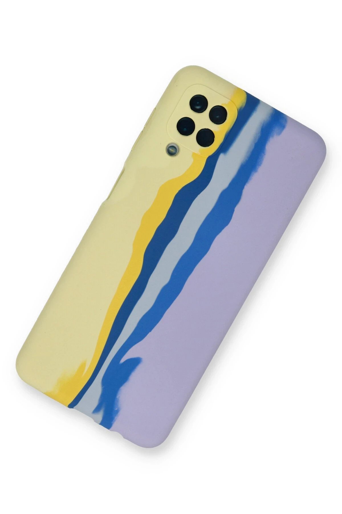 Newface Samsung Galaxy A22 Kılıf Ebruli Lansman Silikon - Sarı-Lila