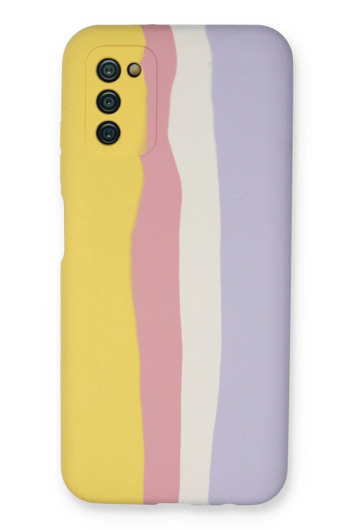 Newface Samsung Galaxy A03S Kılıf Ebruli Lansman Silikon - Sarı-Mavi