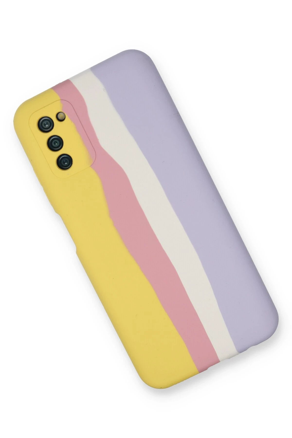 Newface Samsung Galaxy A03S Kılıf Ebruli Lansman Silikon - Sarı-Mavi