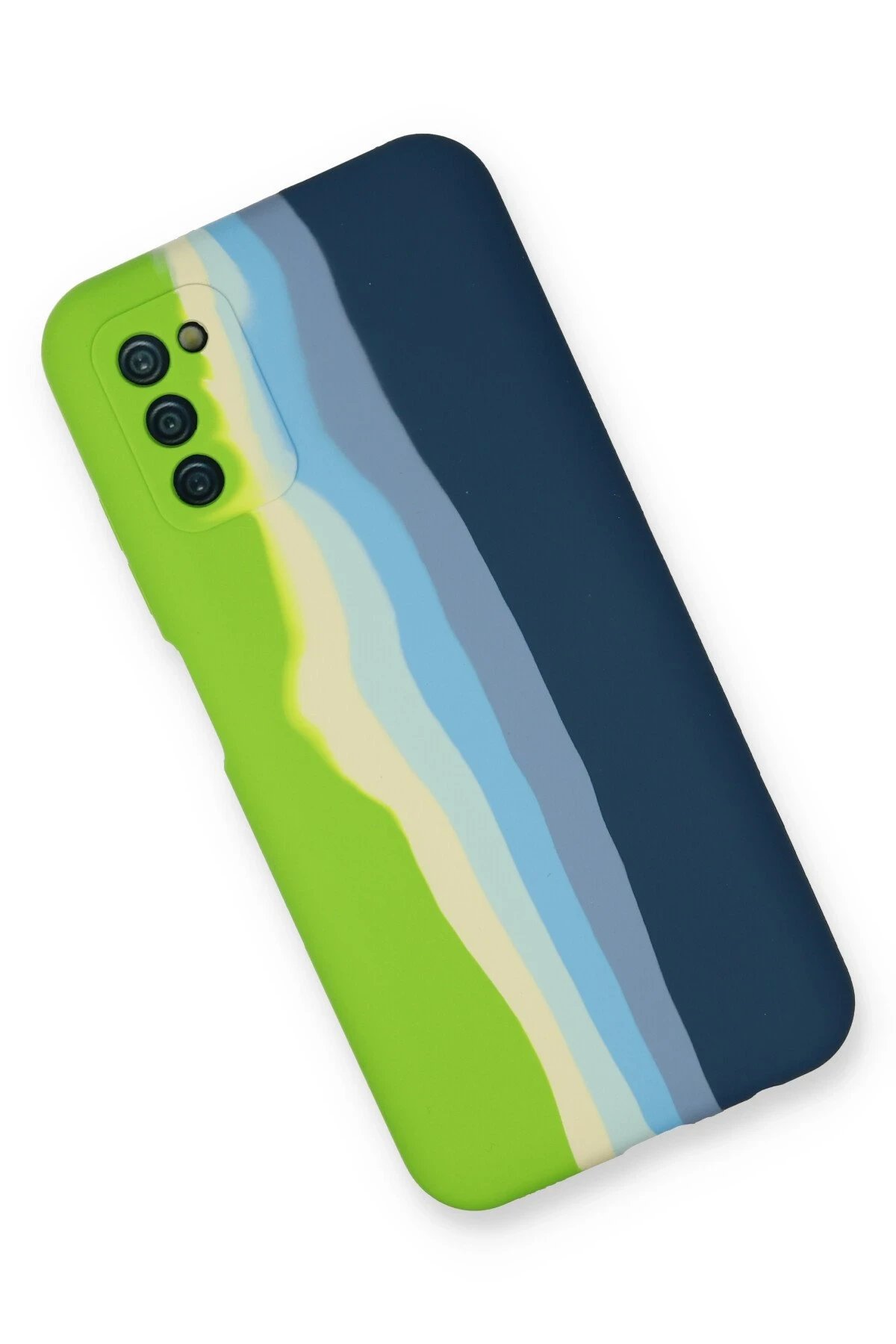 Newface Samsung Galaxy A03S Kılıf Ebruli Lansman Silikon - Yeşil-Koyu Yeşil