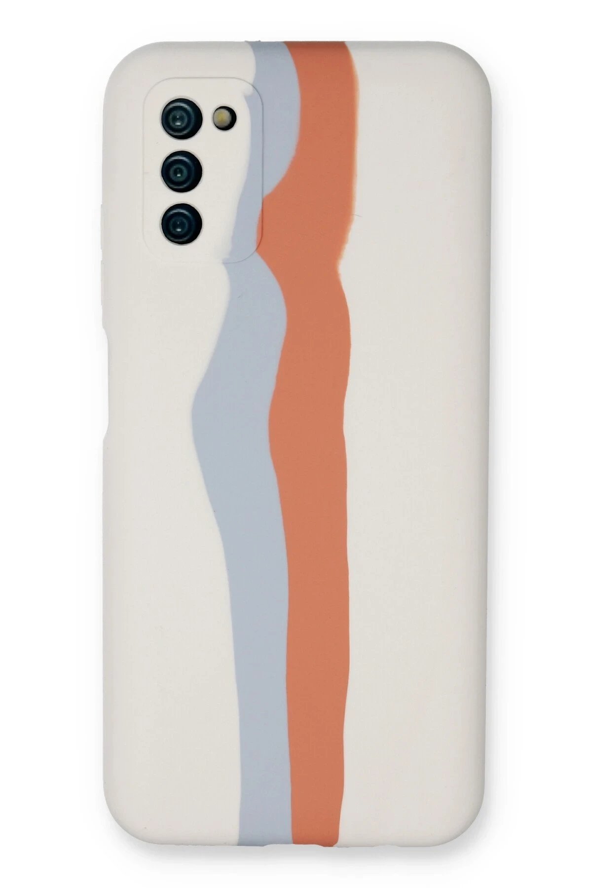 Newface Samsung Galaxy A03S Kılıf Ebruli Lansman Silikon - Beyaz-Turuncu