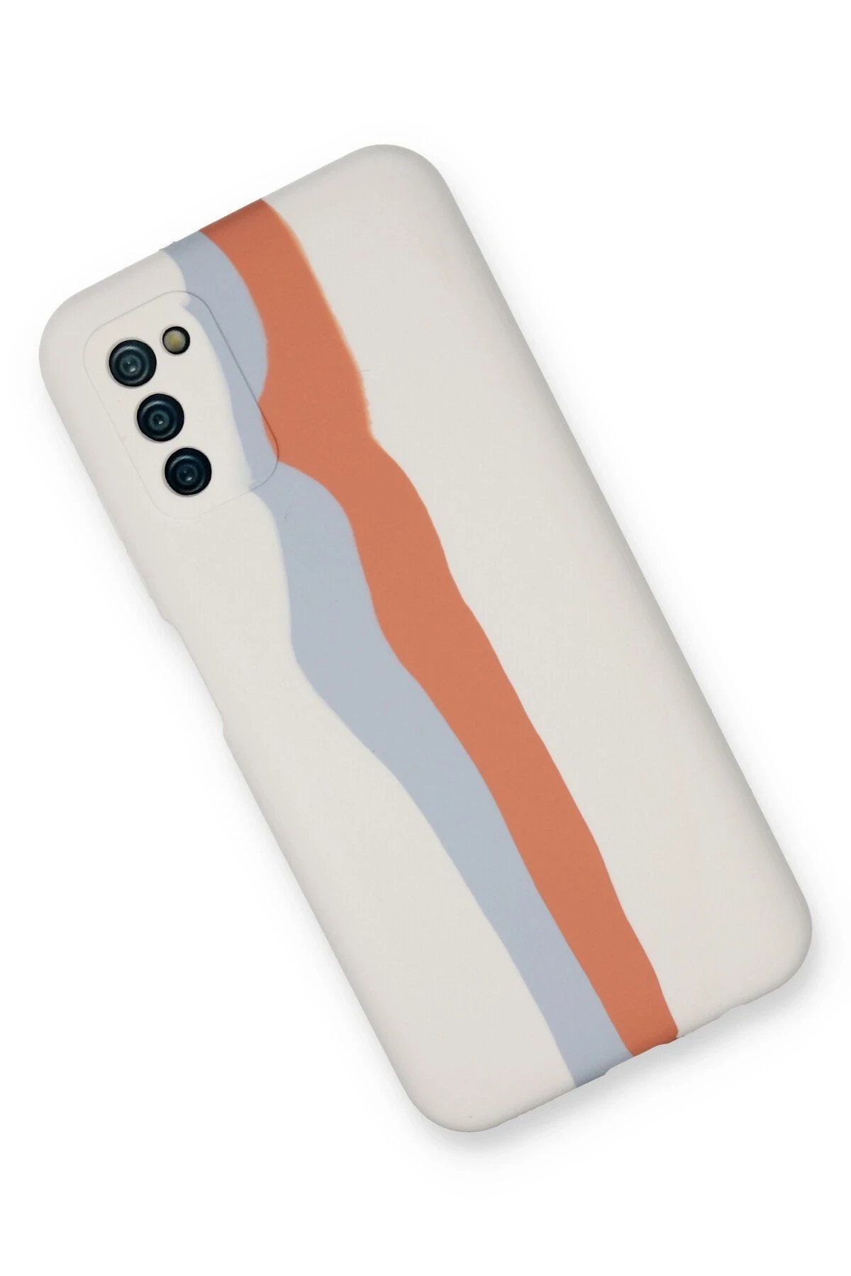 Newface Samsung Galaxy A03S Kılıf Ebruli Lansman Silikon - Beyaz-Turuncu