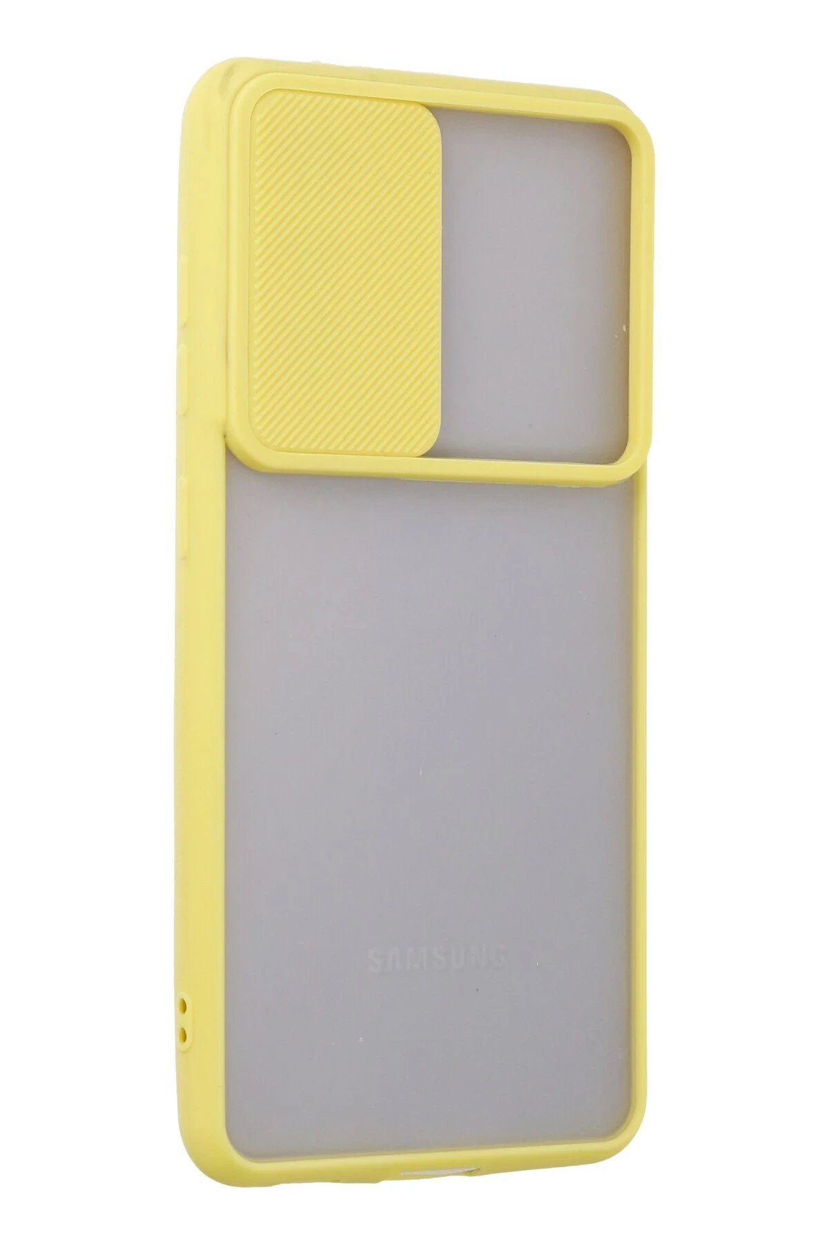 Newface Samsung Galaxy S21 FE Kılıf Palm Buzlu Kamera Sürgülü Silikon - Sarı