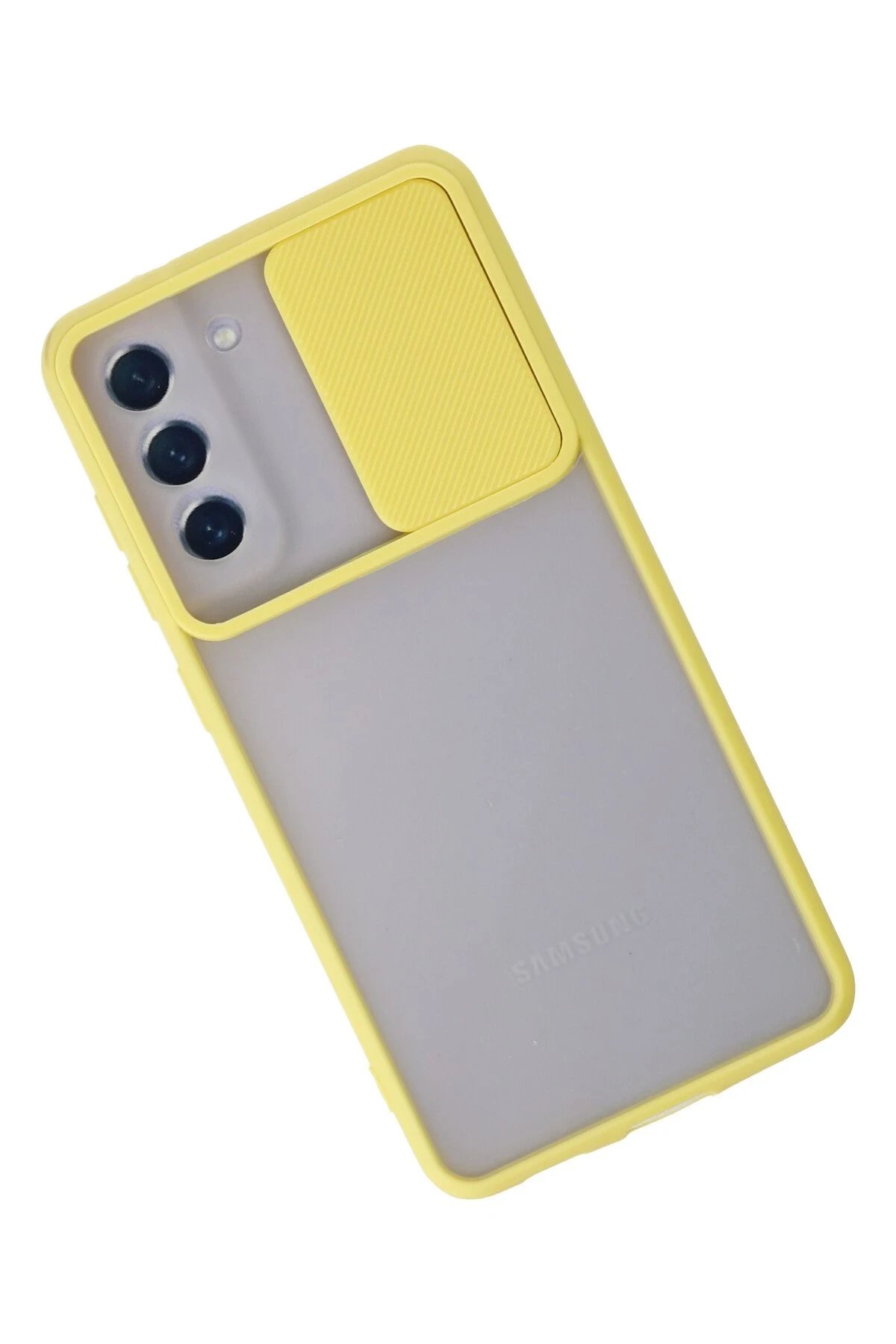 Newface Samsung Galaxy S21 FE Kılıf Palm Buzlu Kamera Sürgülü Silikon - Sarı