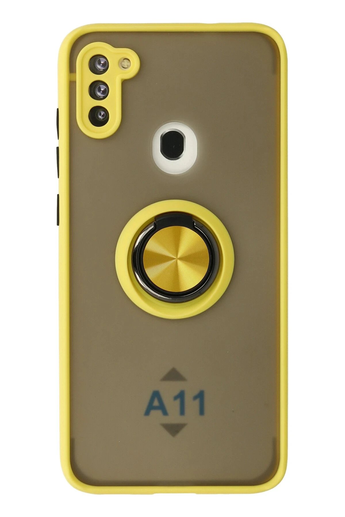 Newface Samsung Galaxy A11 Kılıf Montreal Yüzüklü Silikon Kapak - Sarı