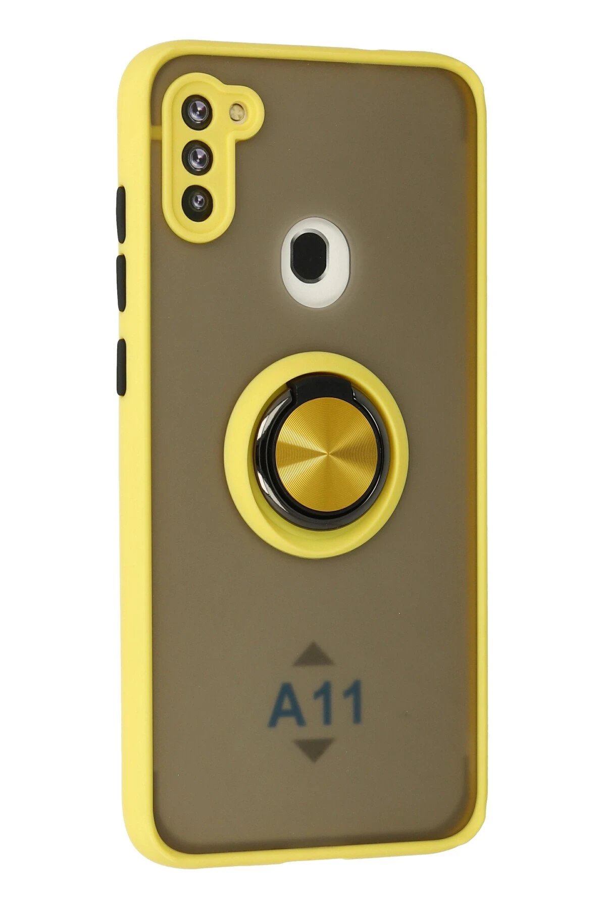 Newface Samsung Galaxy A11 Kılıf Montreal Yüzüklü Silikon Kapak - Sarı