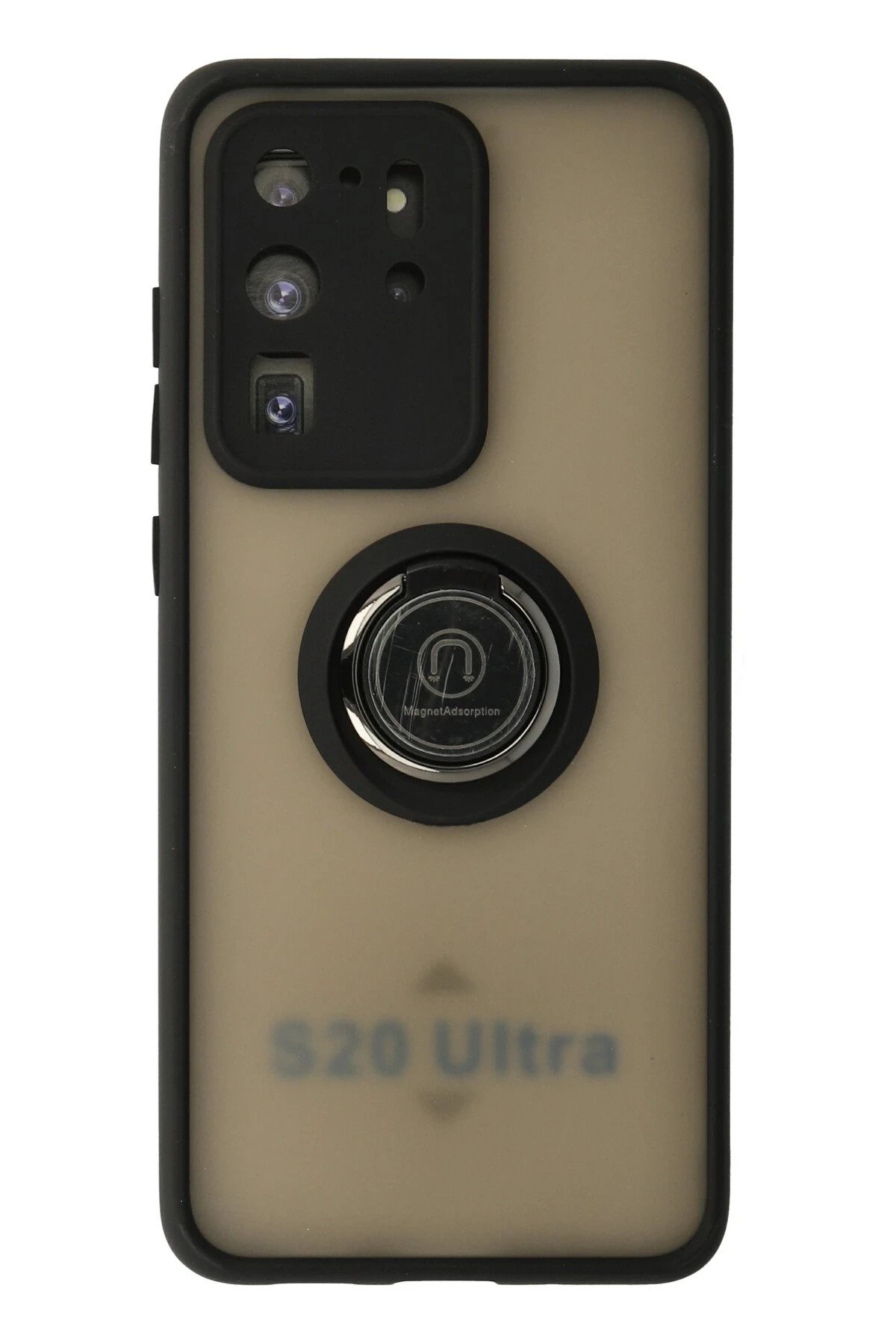 Newface Samsung Galaxy S20 Ultra Kılıf Montreal Yüzüklü Silikon Kapak - Siyah