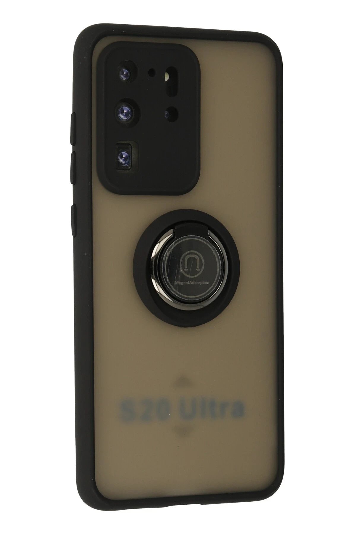 Newface Samsung Galaxy S20 Ultra Kılıf Montreal Yüzüklü Silikon Kapak - Siyah