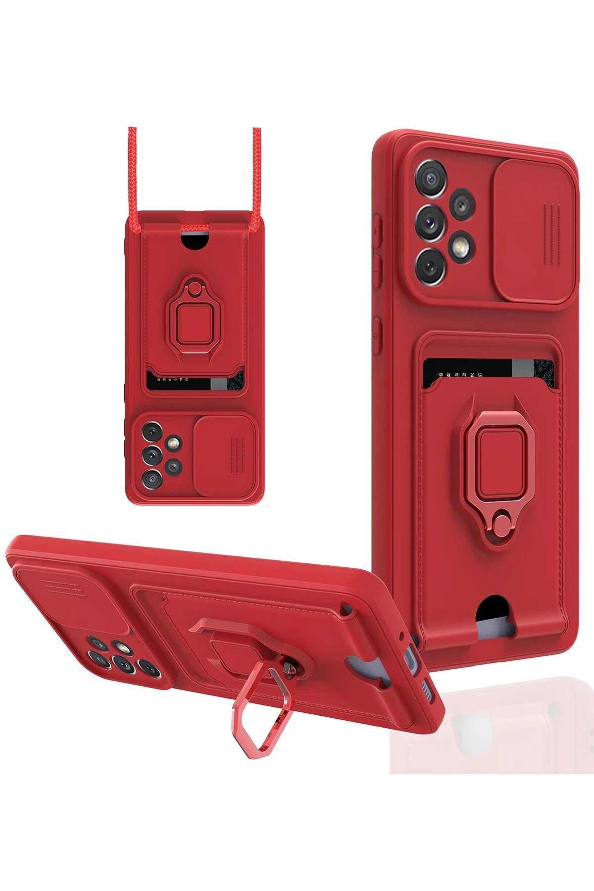 Newface Samsung Galaxy A23 4G Kılıf Zuma Kartvizitli Yüzüklü Silikon - Kırmızı