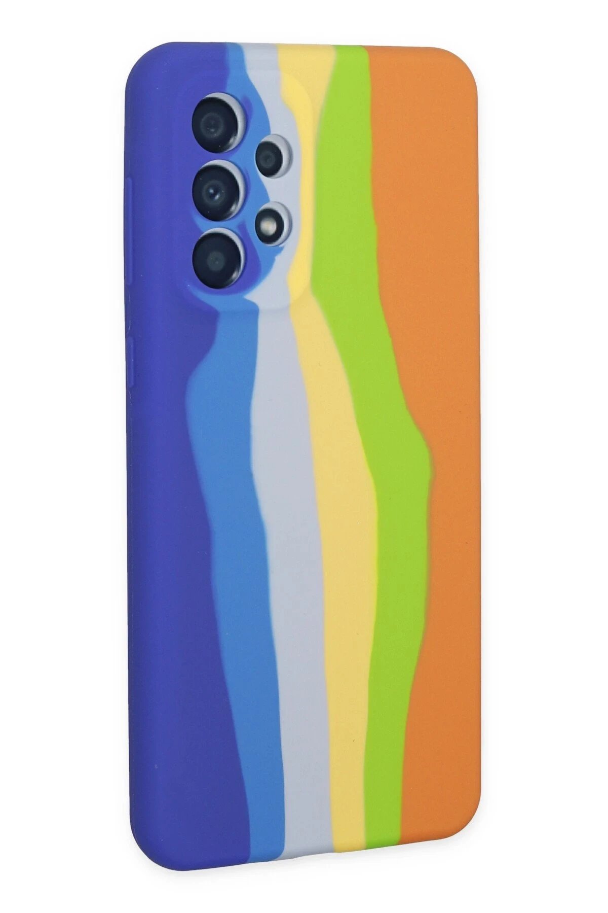 Newface Samsung Galaxy A73 5G Kılıf Ebruli Lansman Silikon - Mavi-Turuncu