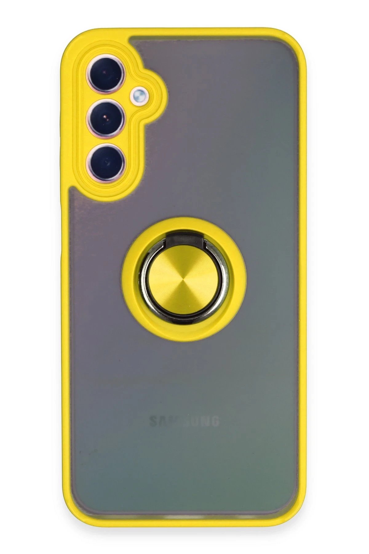 Newface Samsung Galaxy A24 4G Kılıf Montreal Yüzüklü Silikon Kapak - Sarı