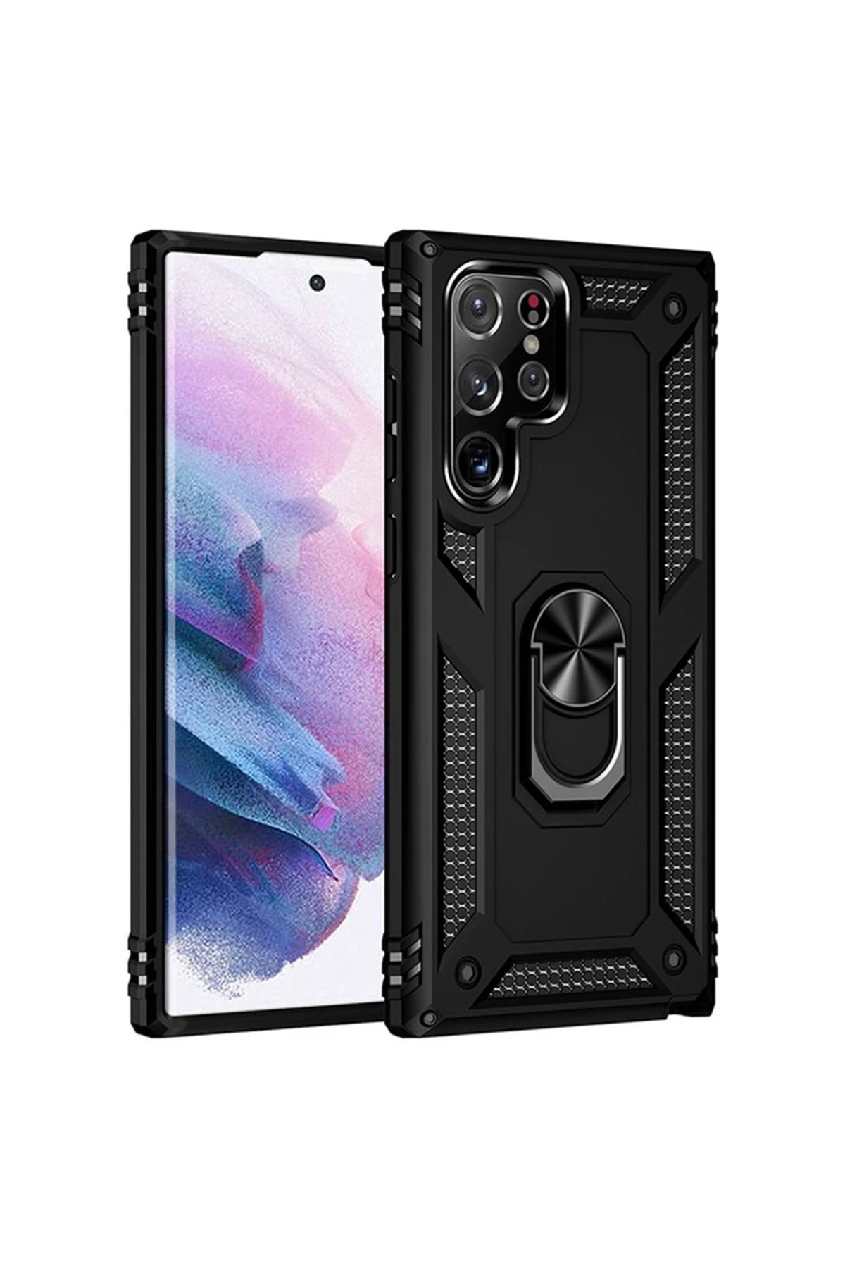 Newface Samsung Galaxy S21 Ultra Kılıf Sofya Yüzüklü Silikon Kapak - Siyah